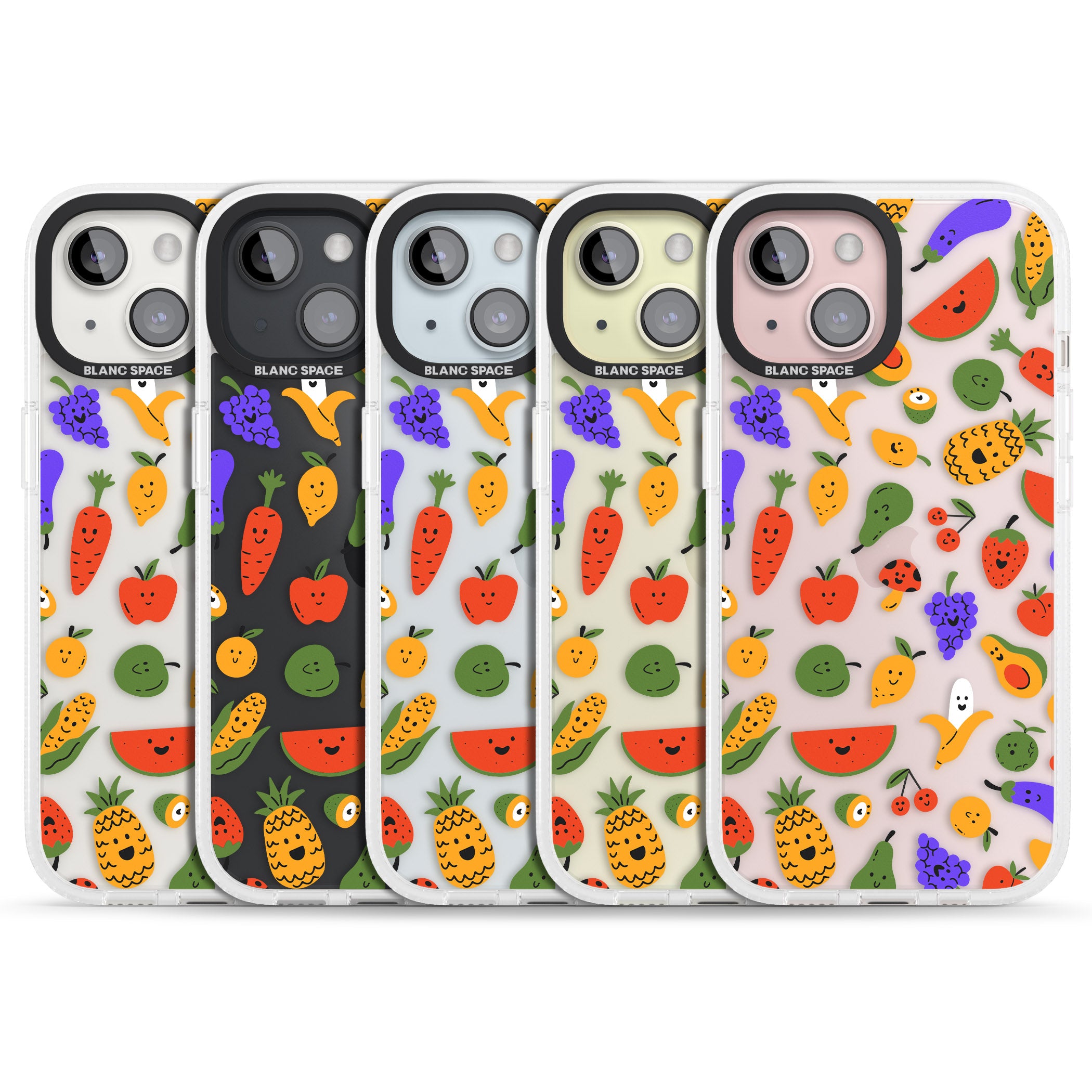 Mixed Kawaii Food Icons - Clear iPhone 15 / 14 / 13 Clear Case Impact Air - Blanc Space