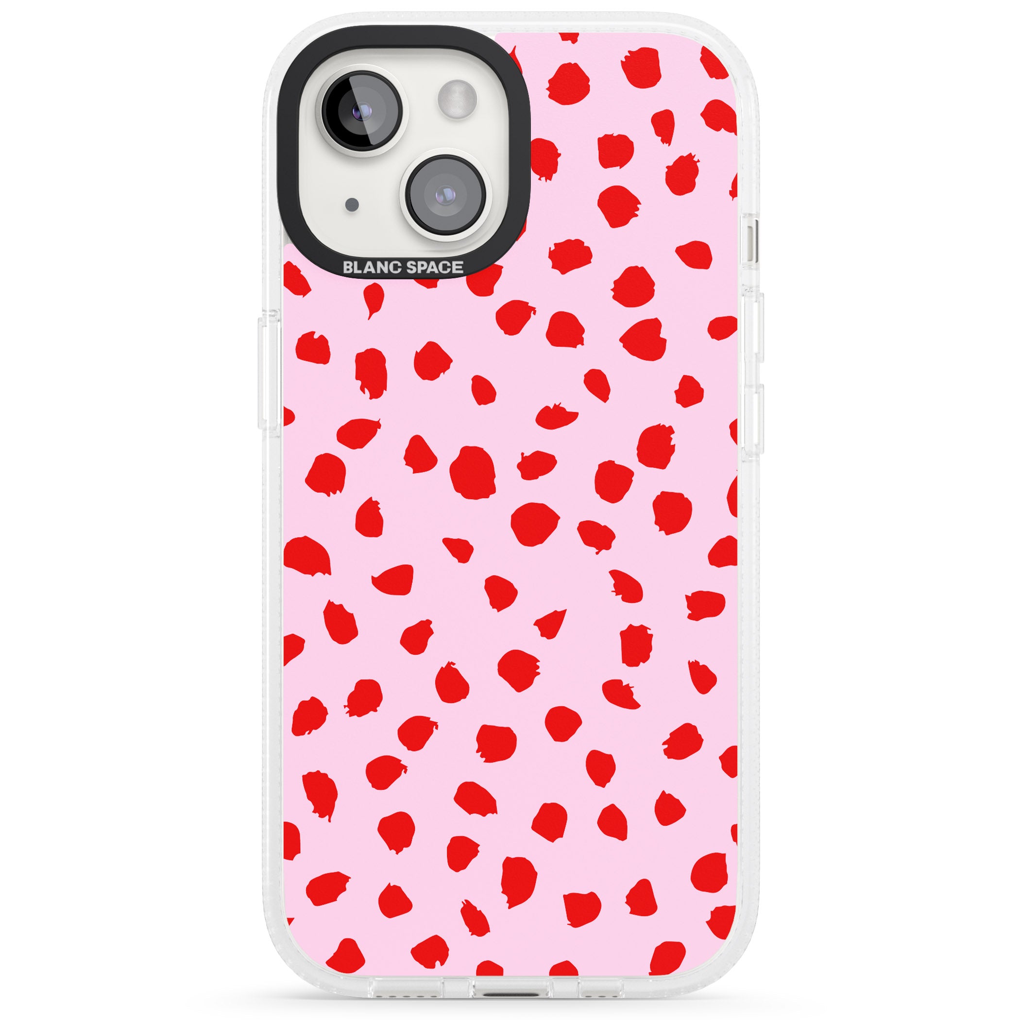 Red on Pink Dalmatian Polka Dot Spots iPhone 15 / 14 / 13 Clear Case Impact Air - Blanc Space