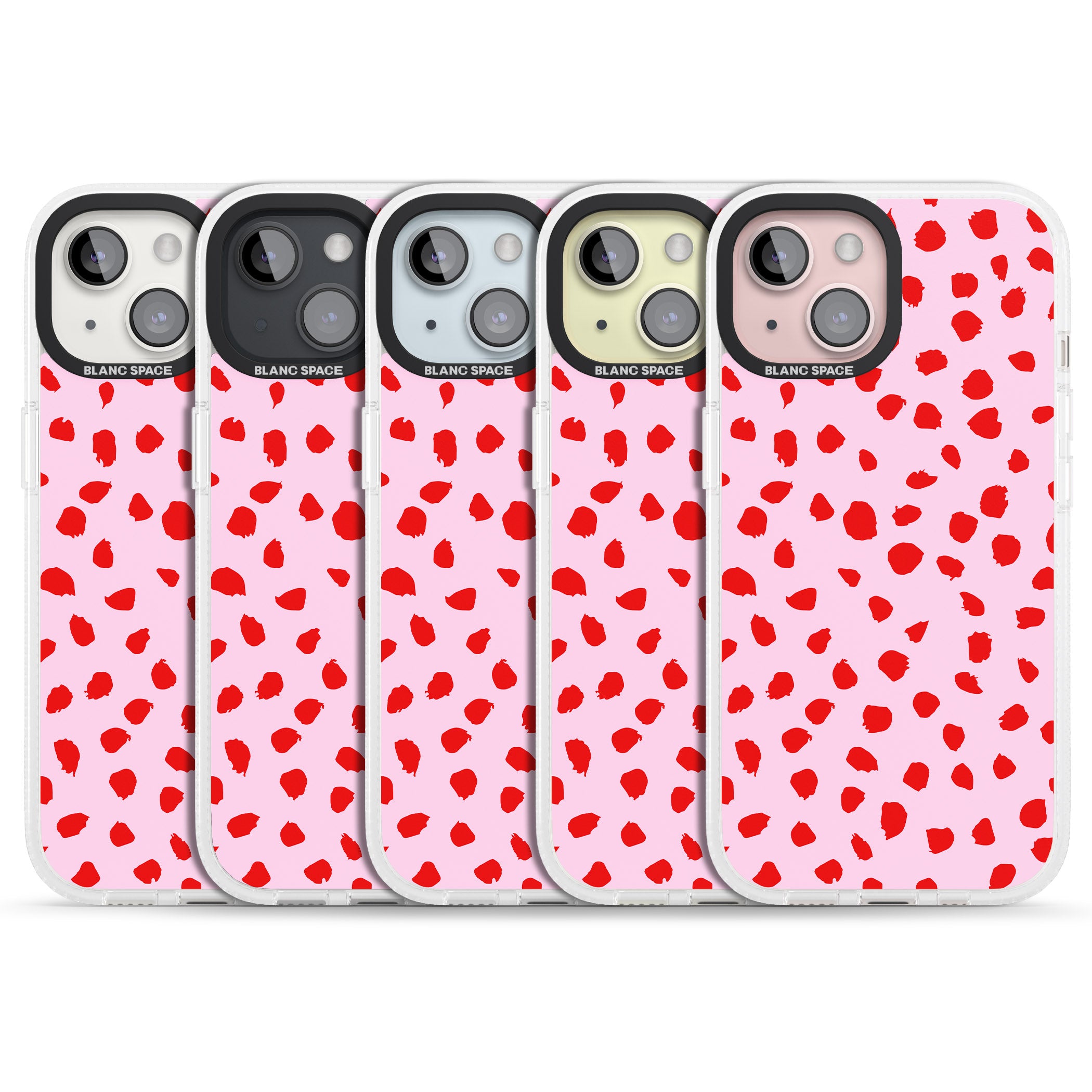 Red on Pink Dalmatian Polka Dot Spots iPhone 15 / 14 / 13 Clear Case Impact Air - Blanc Space