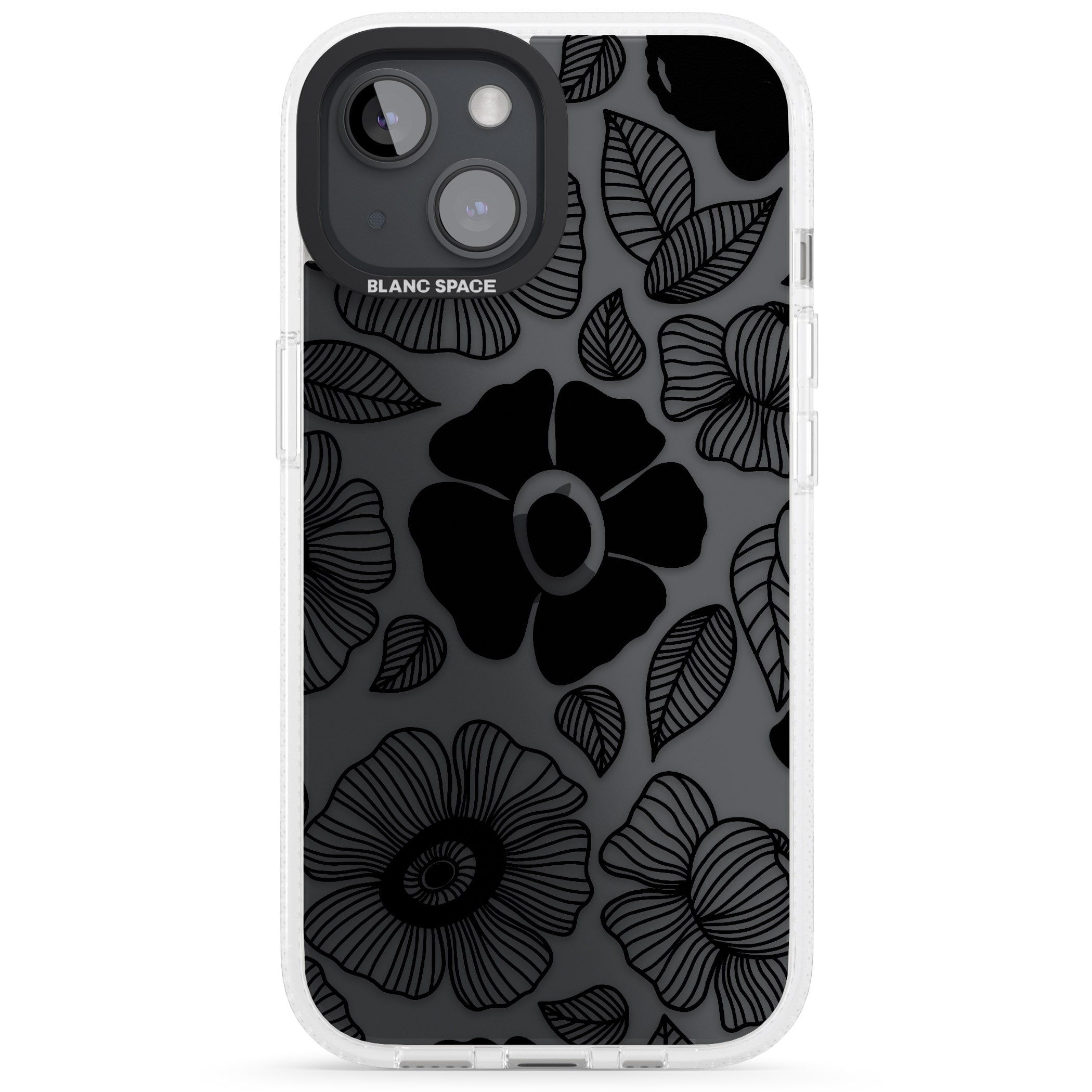 Black Flowers iPhone 15 / 14 / 13 Clear Case Impact Air - Blanc Space