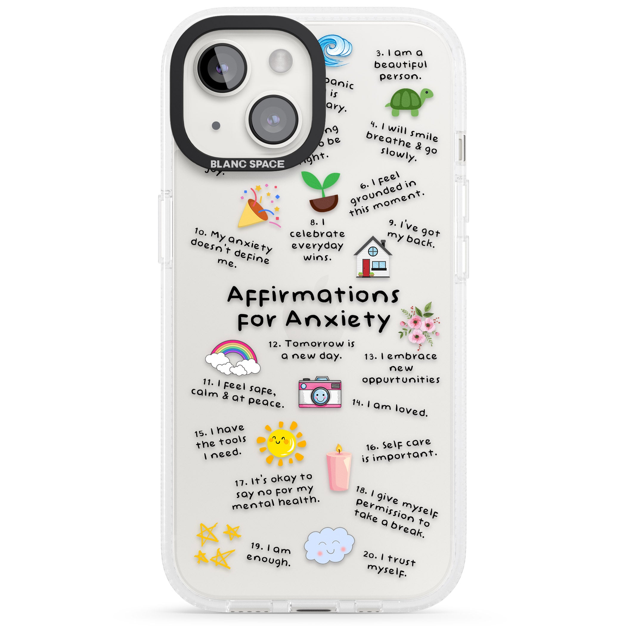 Anxiety Black Text iPhone 15 / 14 / 13 Clear Case Impact Air - Blanc Space