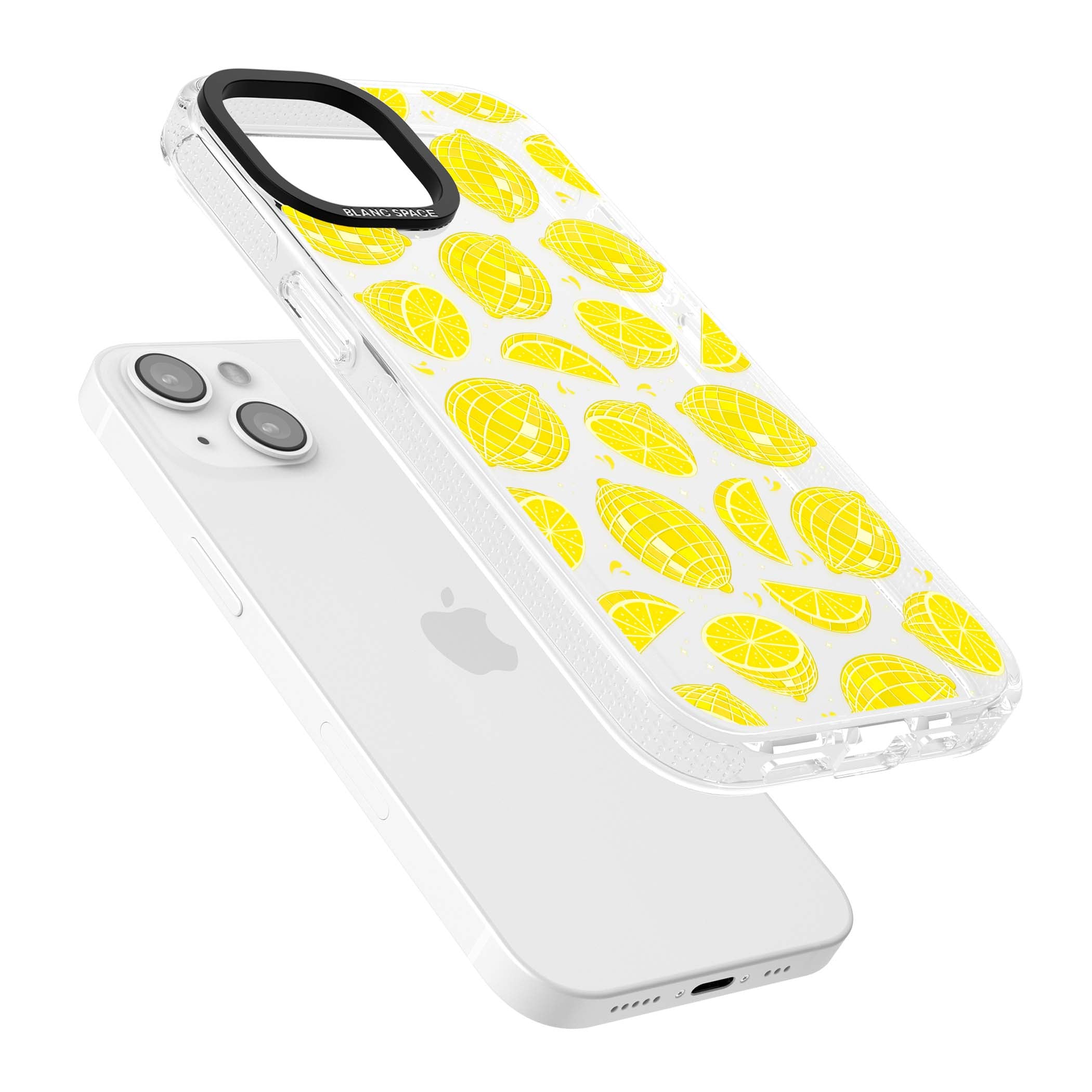 Disco Lemons citrus iPhone case featuring mirrorball lemons, sliced fruit and sparkle accents | Clear Case Impact Air case for iPhone 15, iPhone 15 Plus
