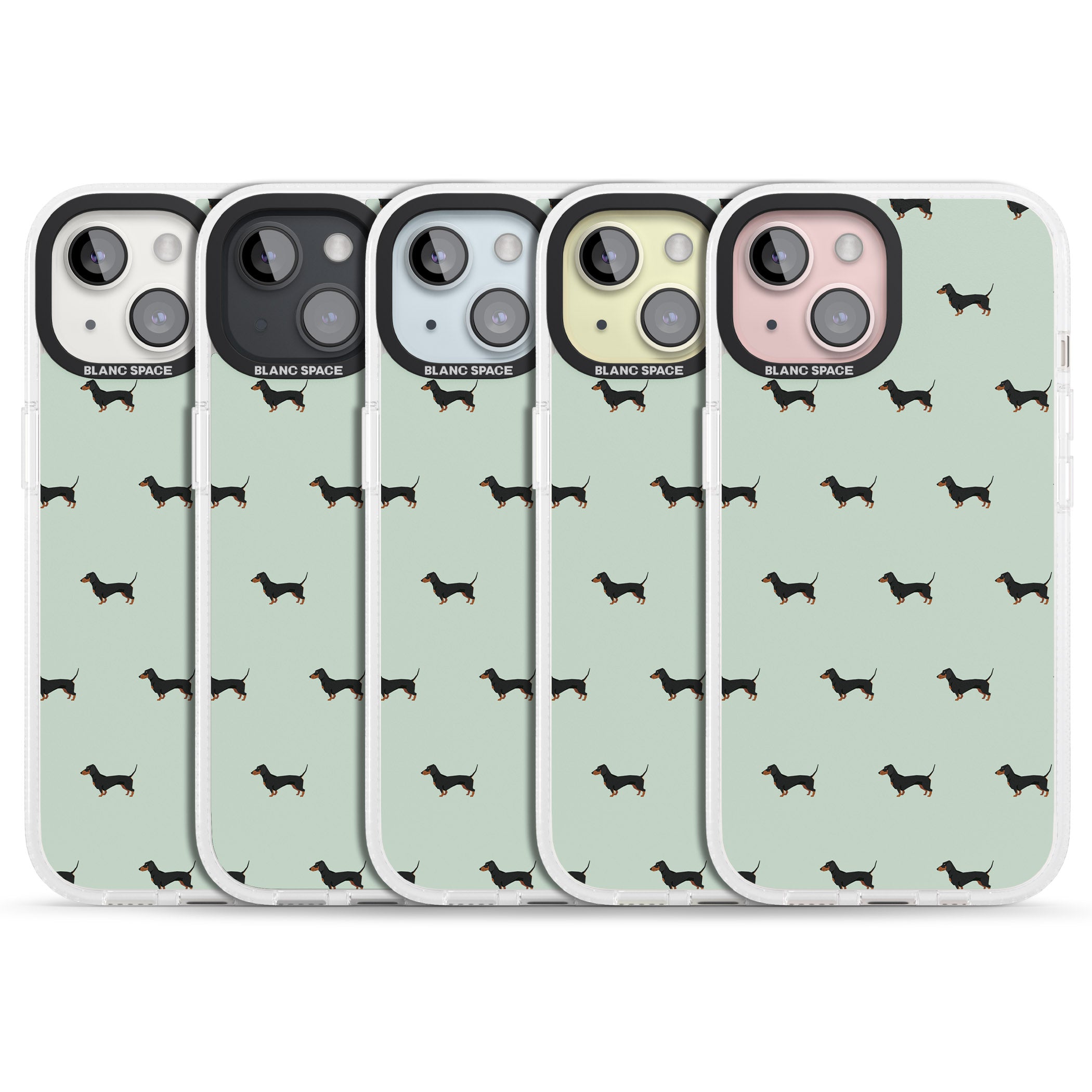 Dachshund Dog Pattern iPhone 15 / 14 / 13 Clear Case Impact Air - Blanc Space