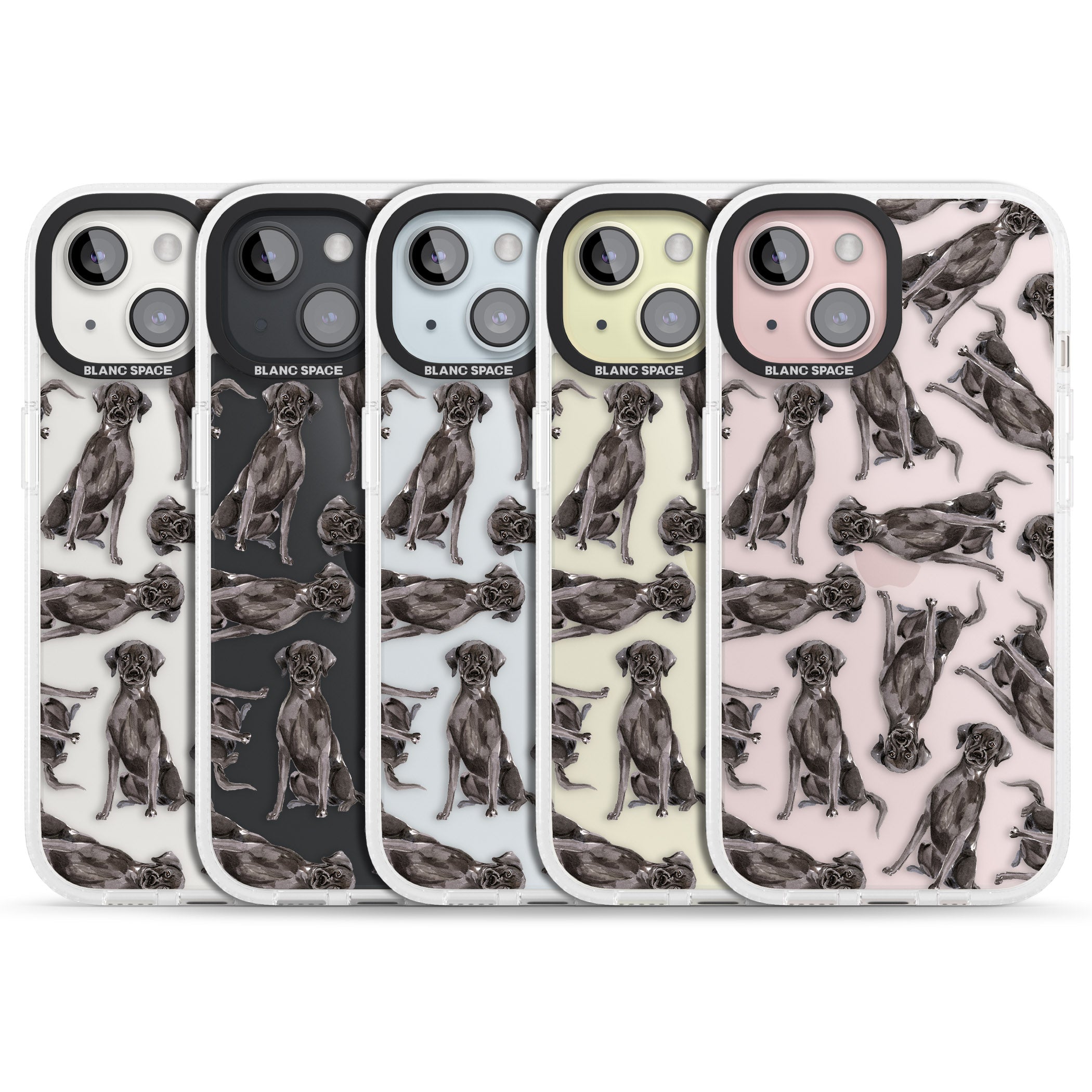 Black Labrador Watercolour Dog Pattern iPhone 15 / 14 / 13 Clear Case Impact Air - Blanc Space