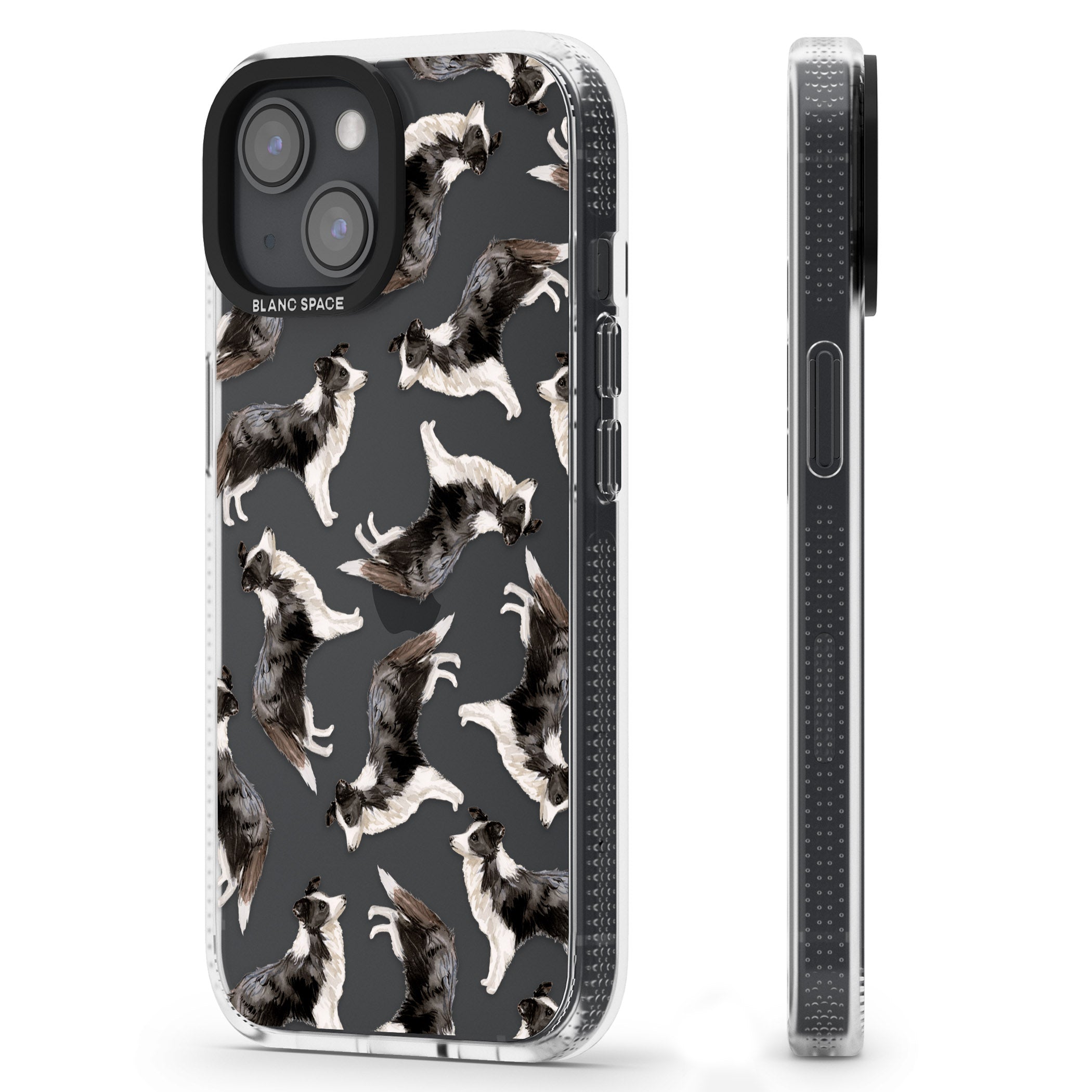 Border Collie Watercolour Dog Pattern iPhone 15 / 14 / 13 Clear Case Impact Air - Blanc Space