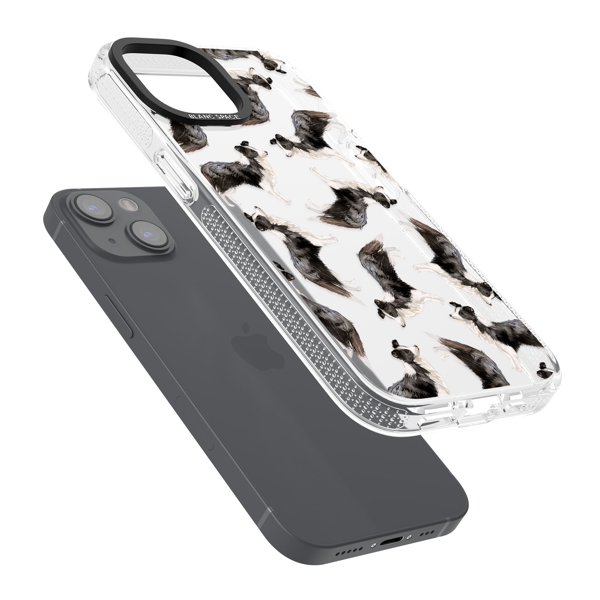 Border Collie Watercolour Dog Pattern iPhone 15 / 14 / 13 Clear Case Impact Air - Blanc Space