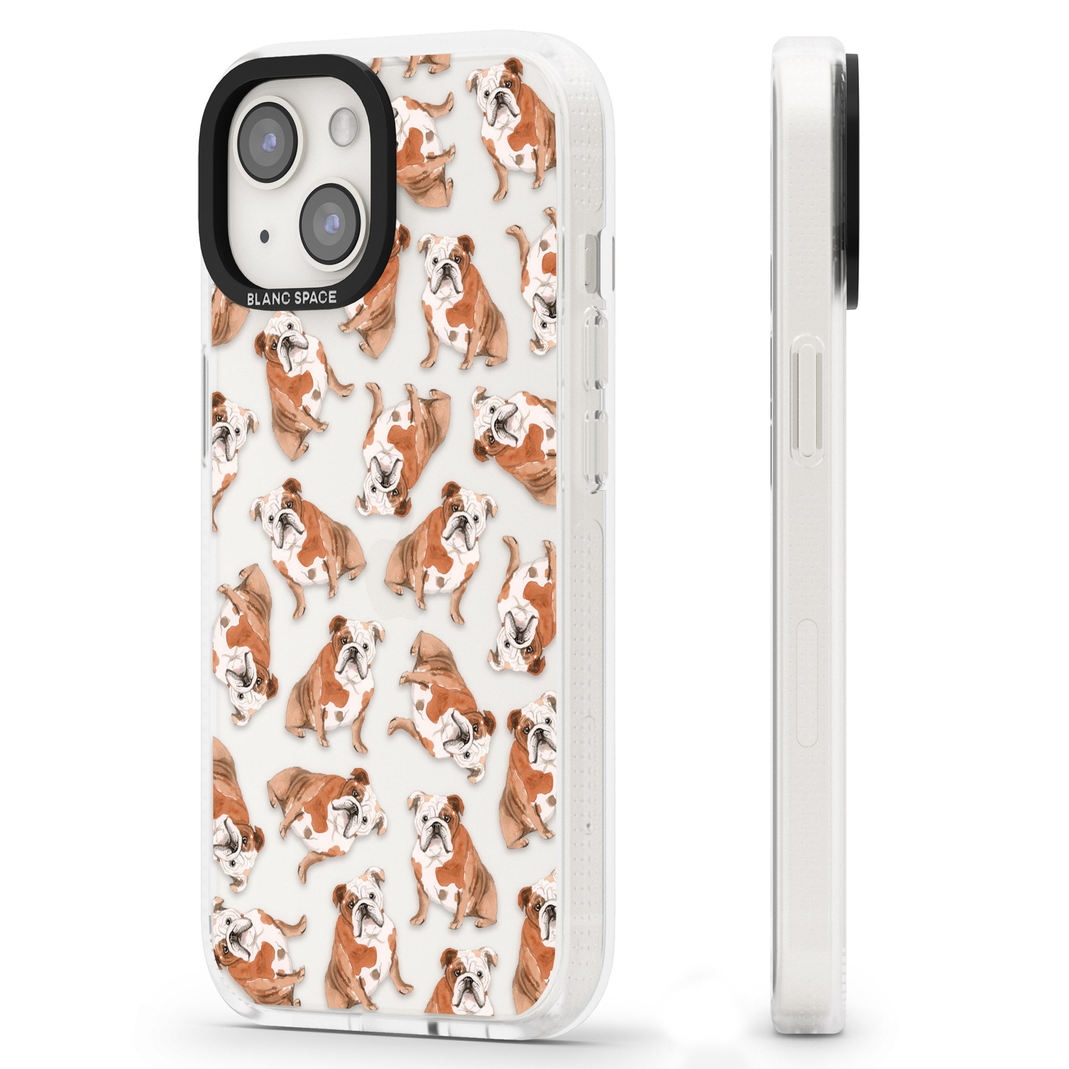 English Bulldog Watercolour Dog Pattern iPhone 15 / 14 / 13 Clear Case Impact Air - Blanc Space