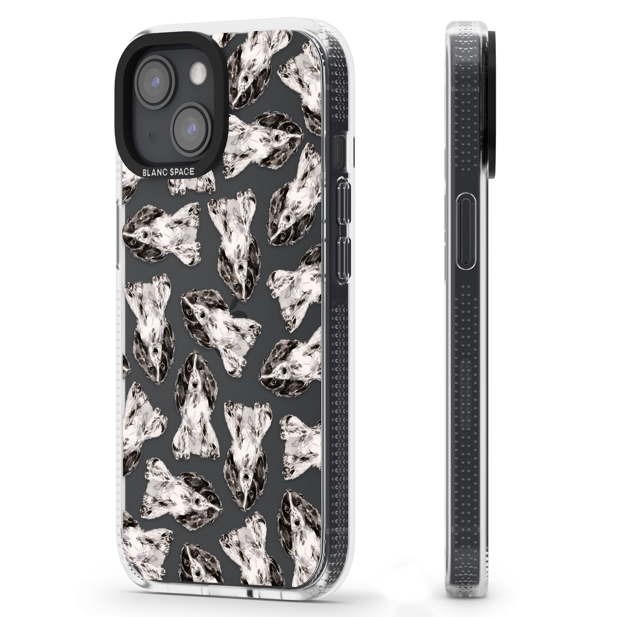 Cocker Spaniel (Black) Watercolour Dog Pattern iPhone 15 / 14 / 13 Clear Case Impact Air - Blanc Space