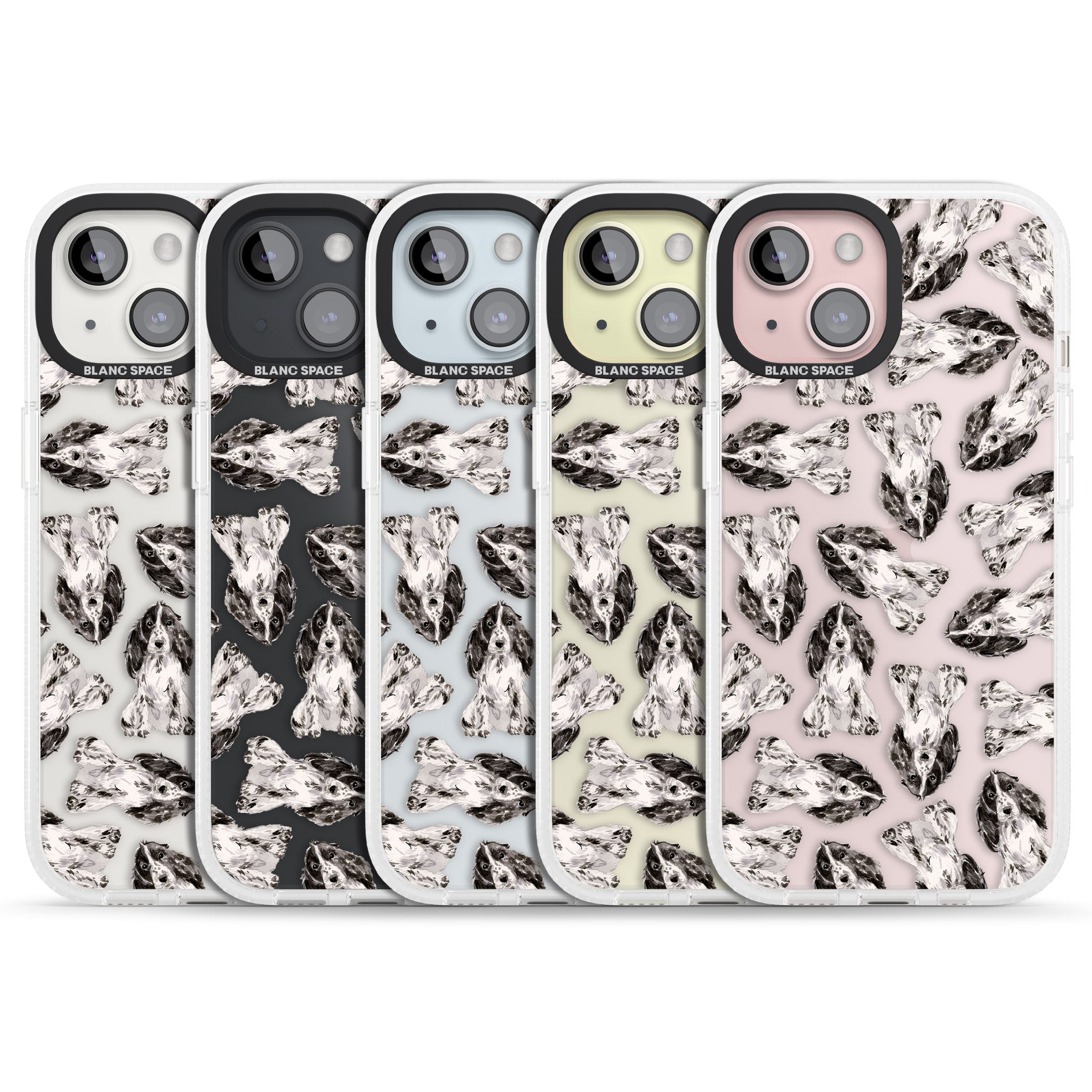 Cocker Spaniel (Black) Watercolour Dog Pattern iPhone 15 / 14 / 13 Clear Case Impact Air - Blanc Space
