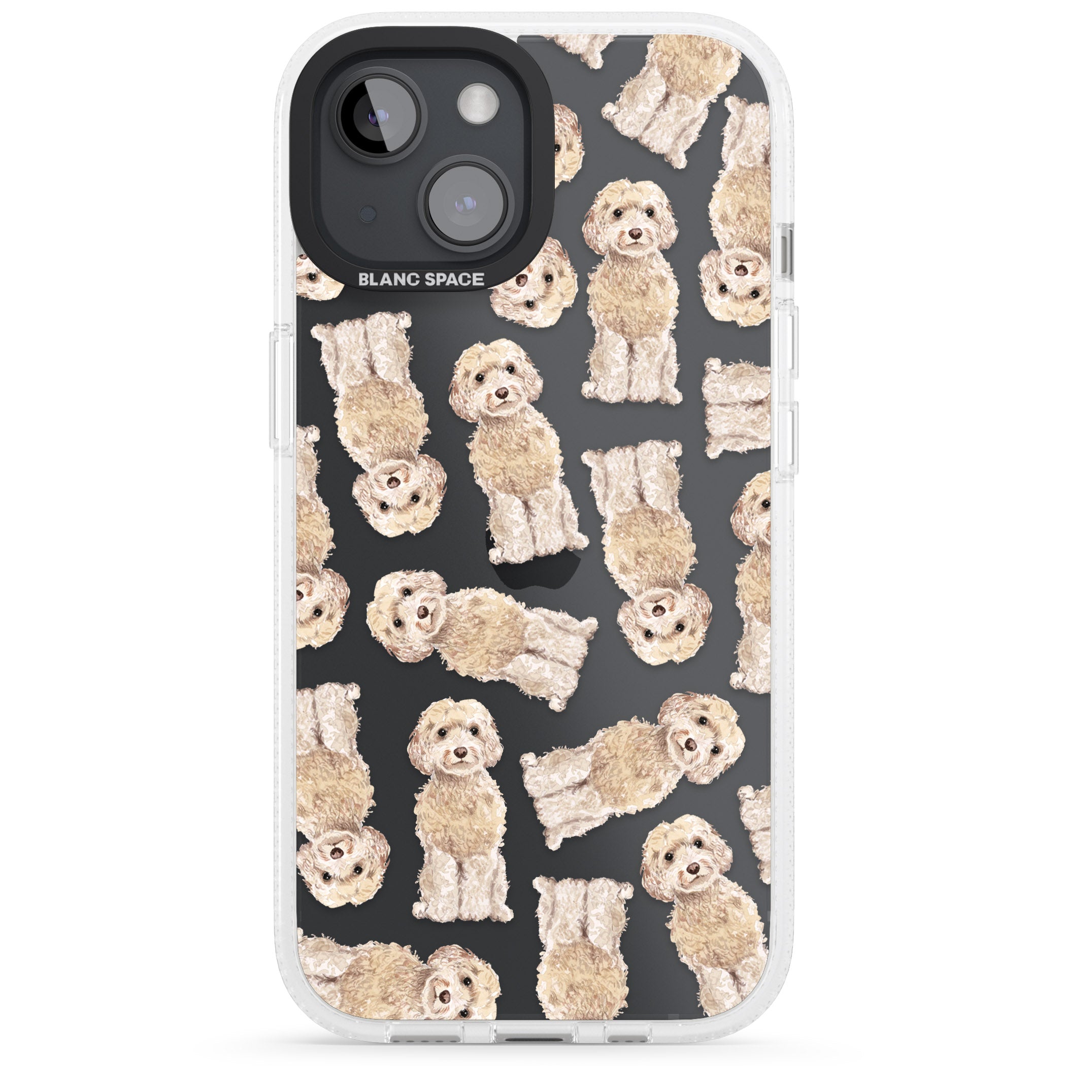 Cockapoo (Champagne) Watercolour Dog Pattern iPhone 15 / 14 / 13 Clear Case Impact Air - Blanc Space
