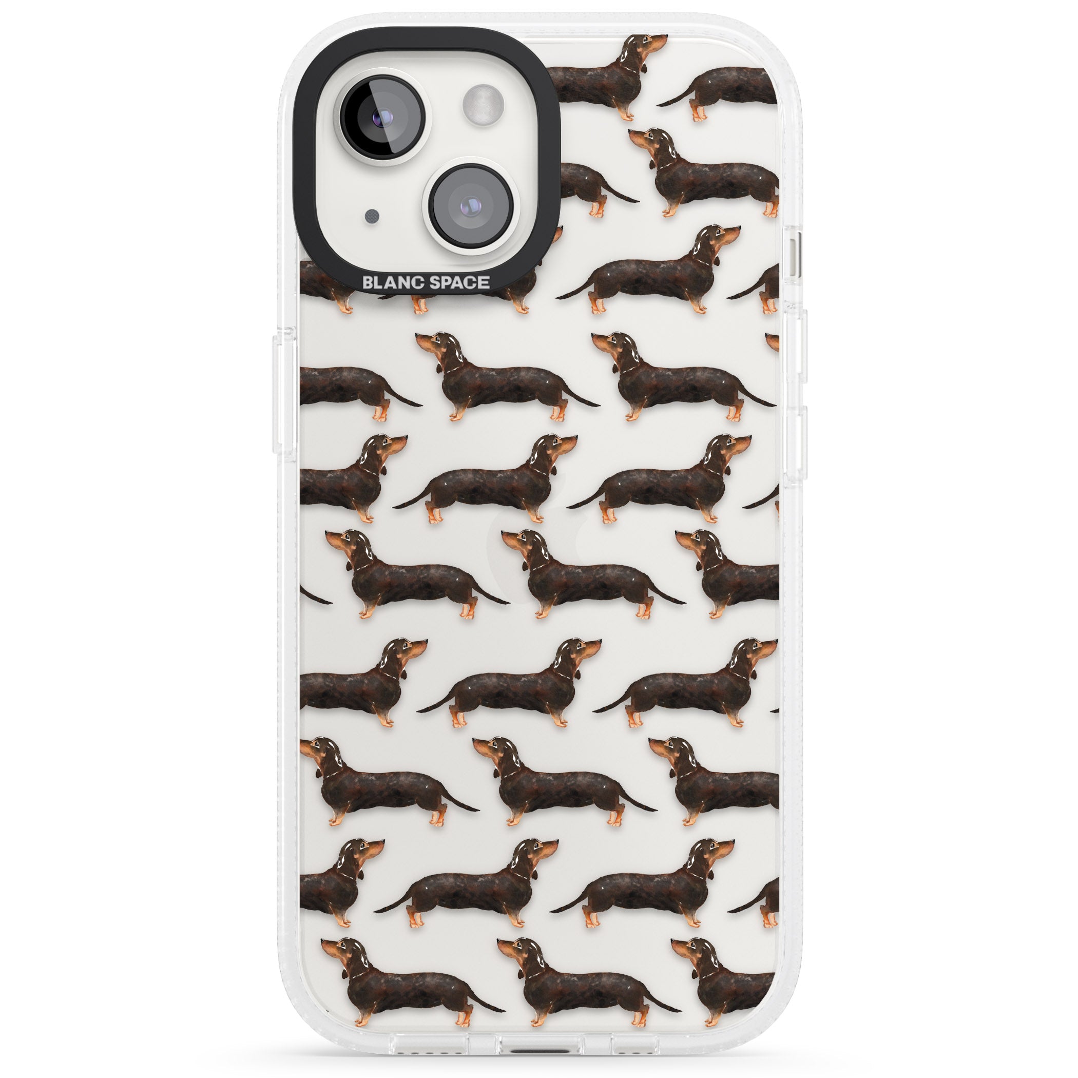 Dachshund (Black & Tan) Watercolour Dog Pattern iPhone 15 / 14 / 13 Clear Case Impact Air - Blanc Space