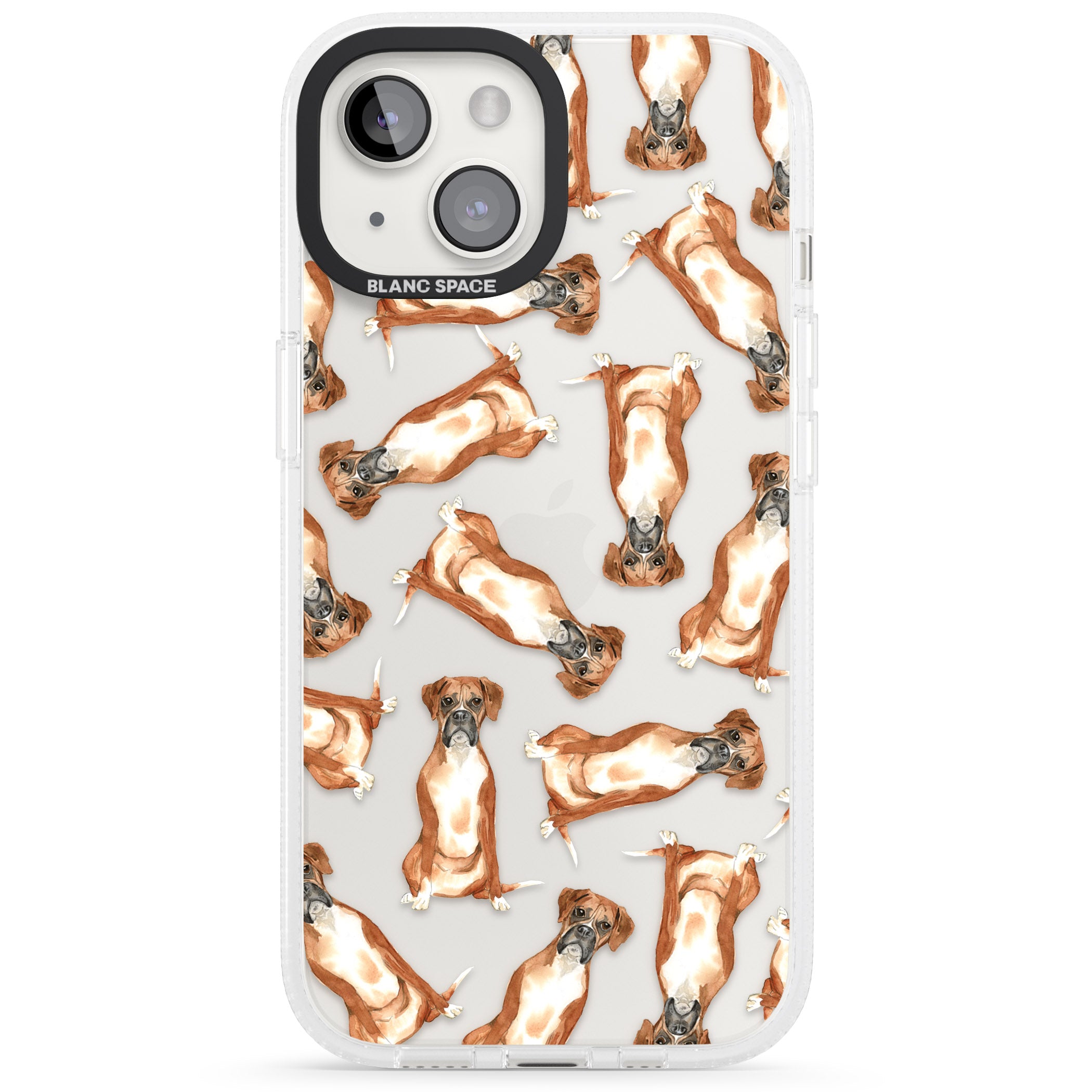 Boxer Watercolour Dog Pattern iPhone 15 / 14 / 13 Clear Case Impact Air - Blanc Space