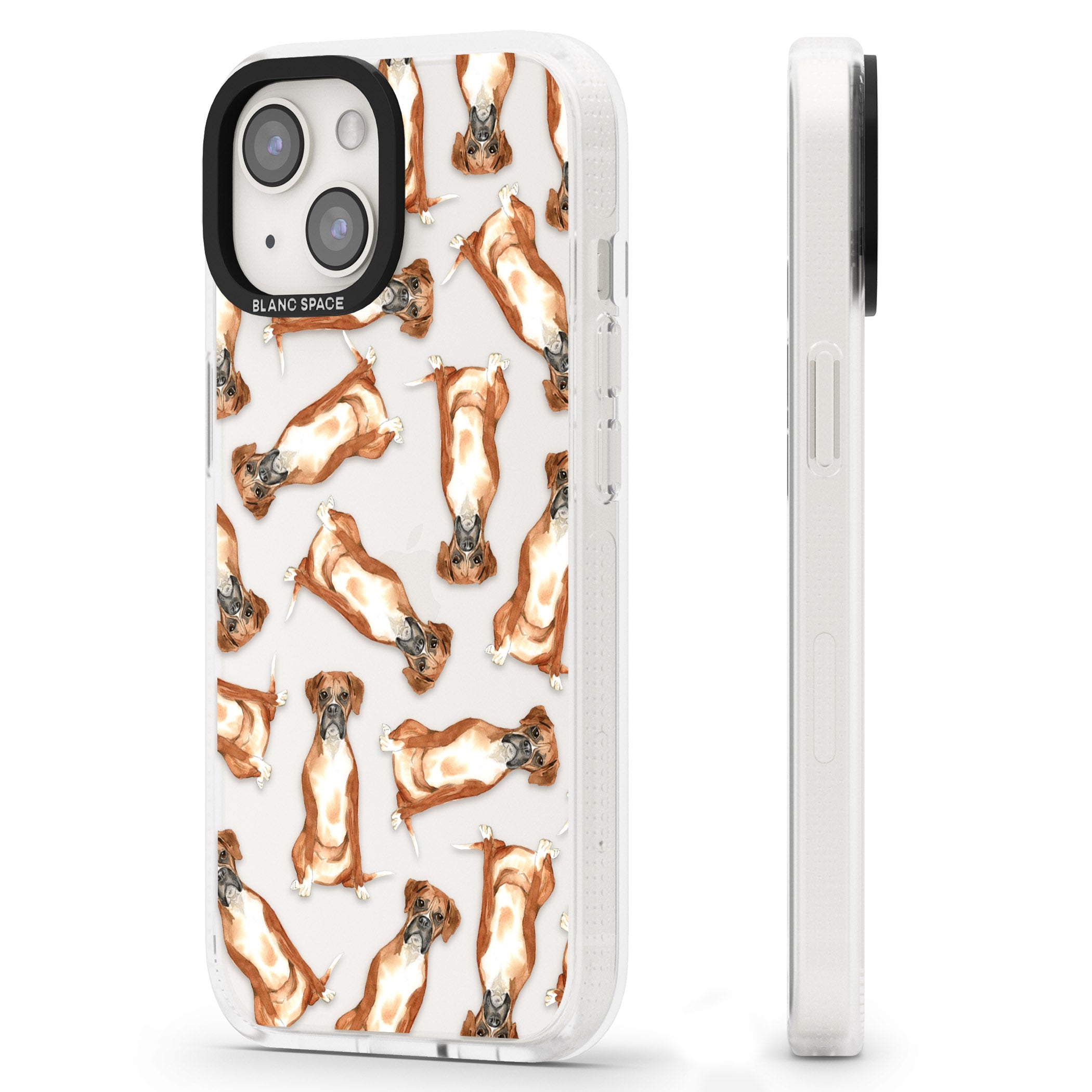 Boxer Watercolour Dog Pattern iPhone 15 / 14 / 13 Clear Case Impact Air - Blanc Space
