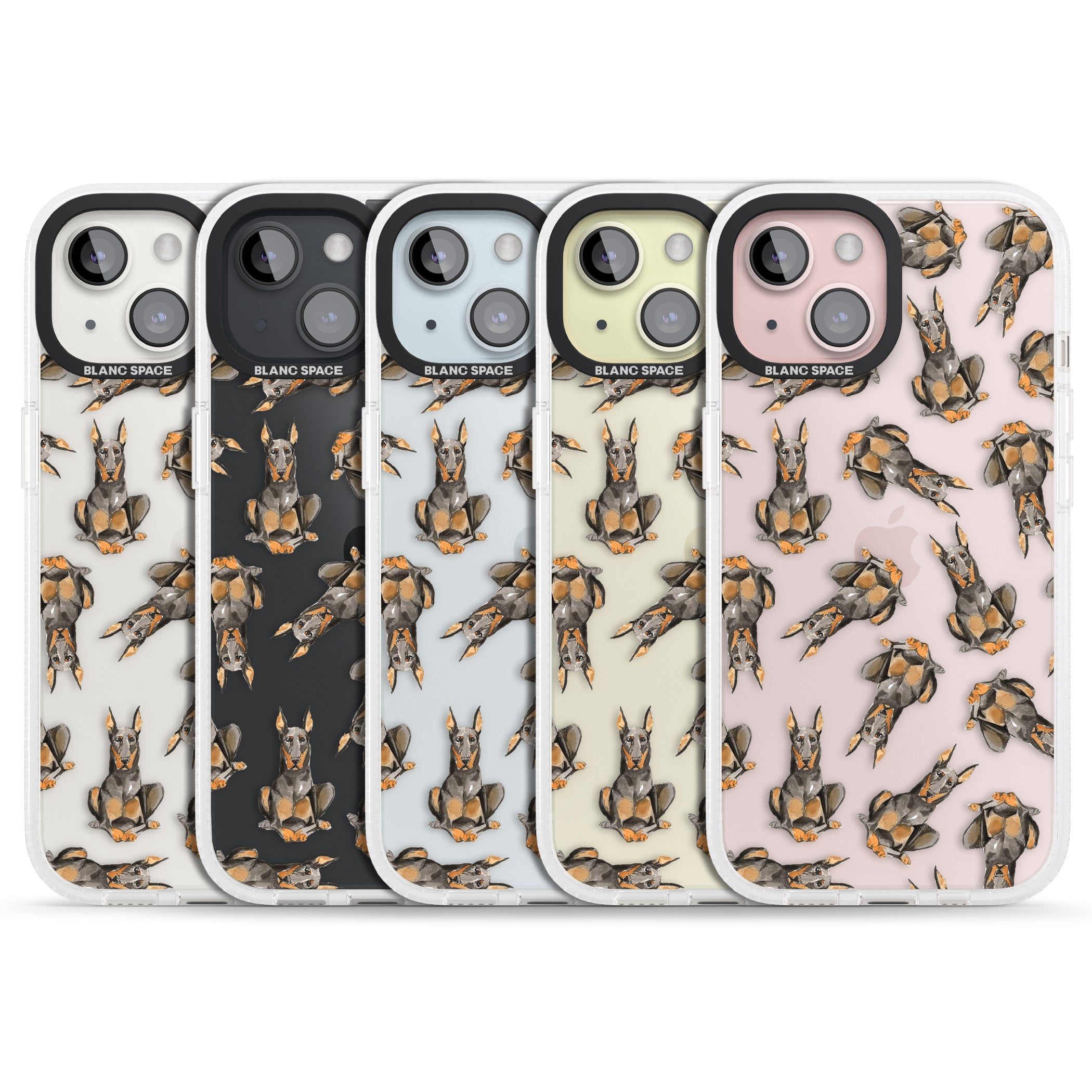 Doberman Watercolour Dog Pattern iPhone 15 / 14 / 13 Clear Case Impact Air - Blanc Space