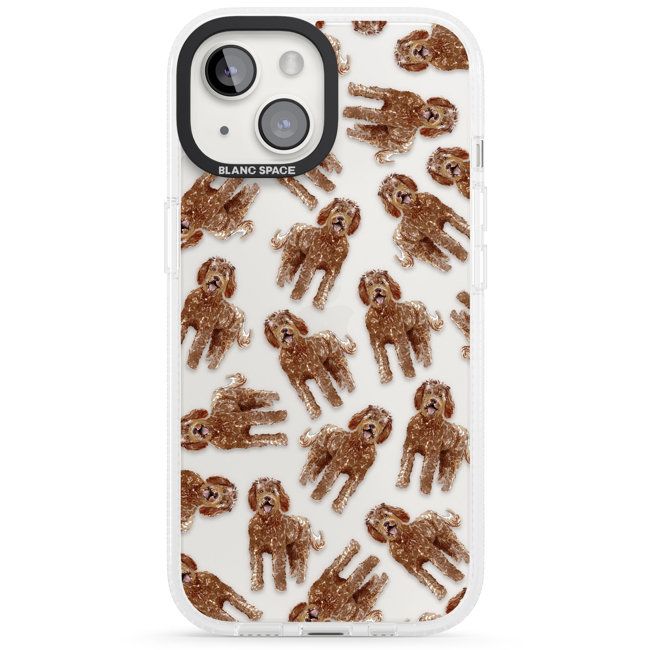 Labradoodle (Brown) Watercolour Dog Pattern iPhone 15 / 14 / 13 Clear Case Impact Air - Blanc Space