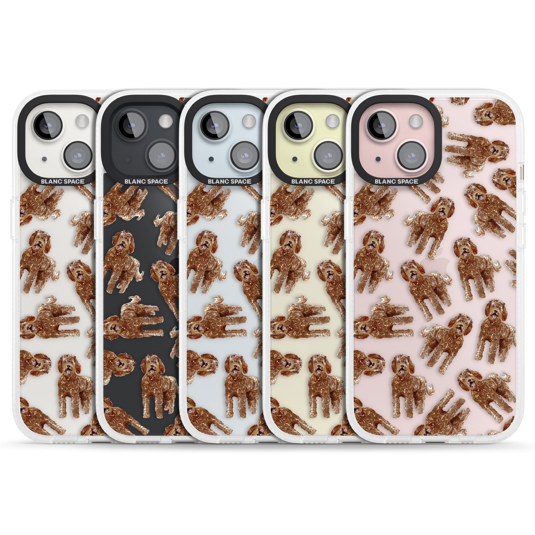 Labradoodle (Brown) Watercolour Dog Pattern iPhone 15 / 14 / 13 Clear Case Impact Air - Blanc Space