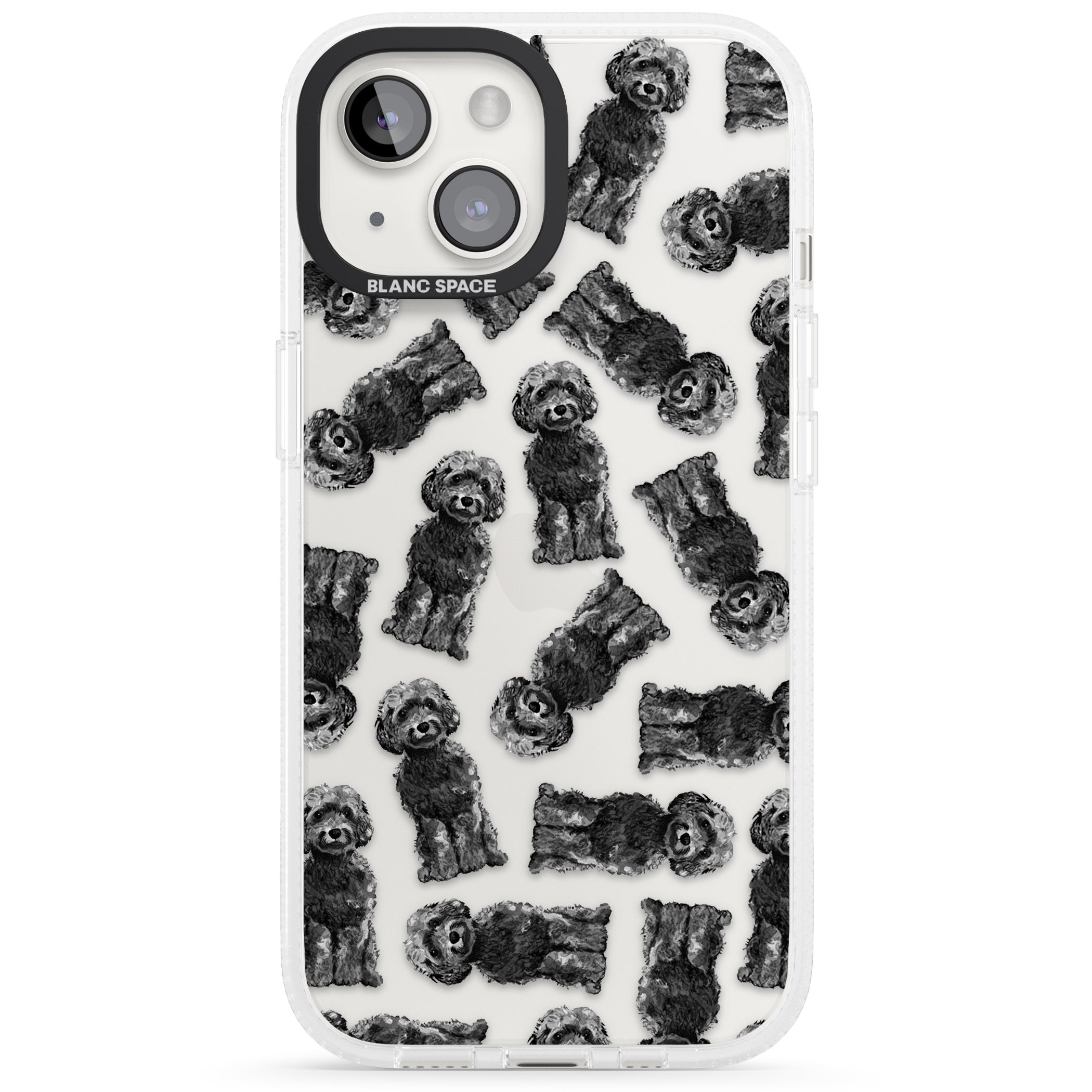 Cockapoo (Black) Watercolour Dog Pattern iPhone 15 / 14 / 13 Clear Case Impact Air - Blanc Space