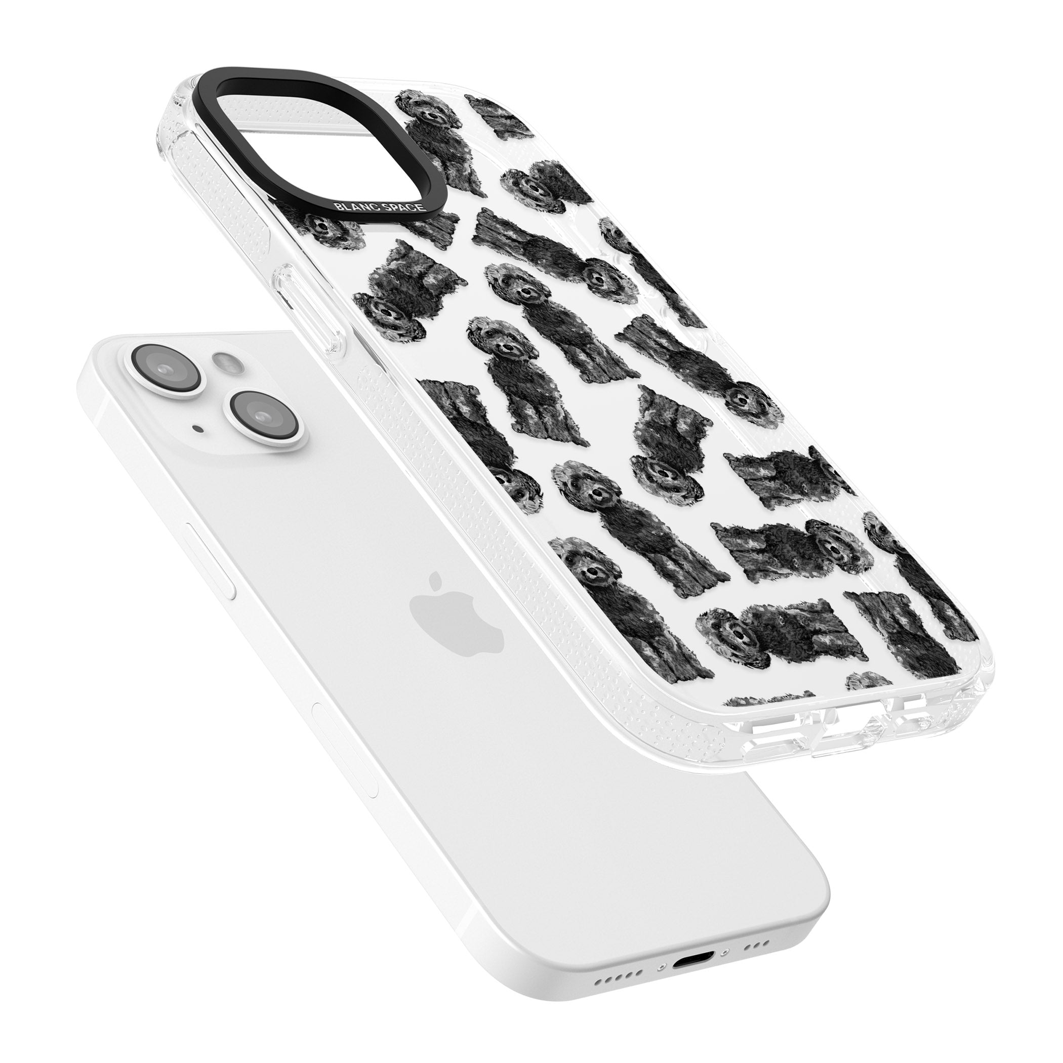 Cockapoo (Black) Watercolour Dog Pattern iPhone 15 / 14 / 13 Clear Case Impact Air - Blanc Space