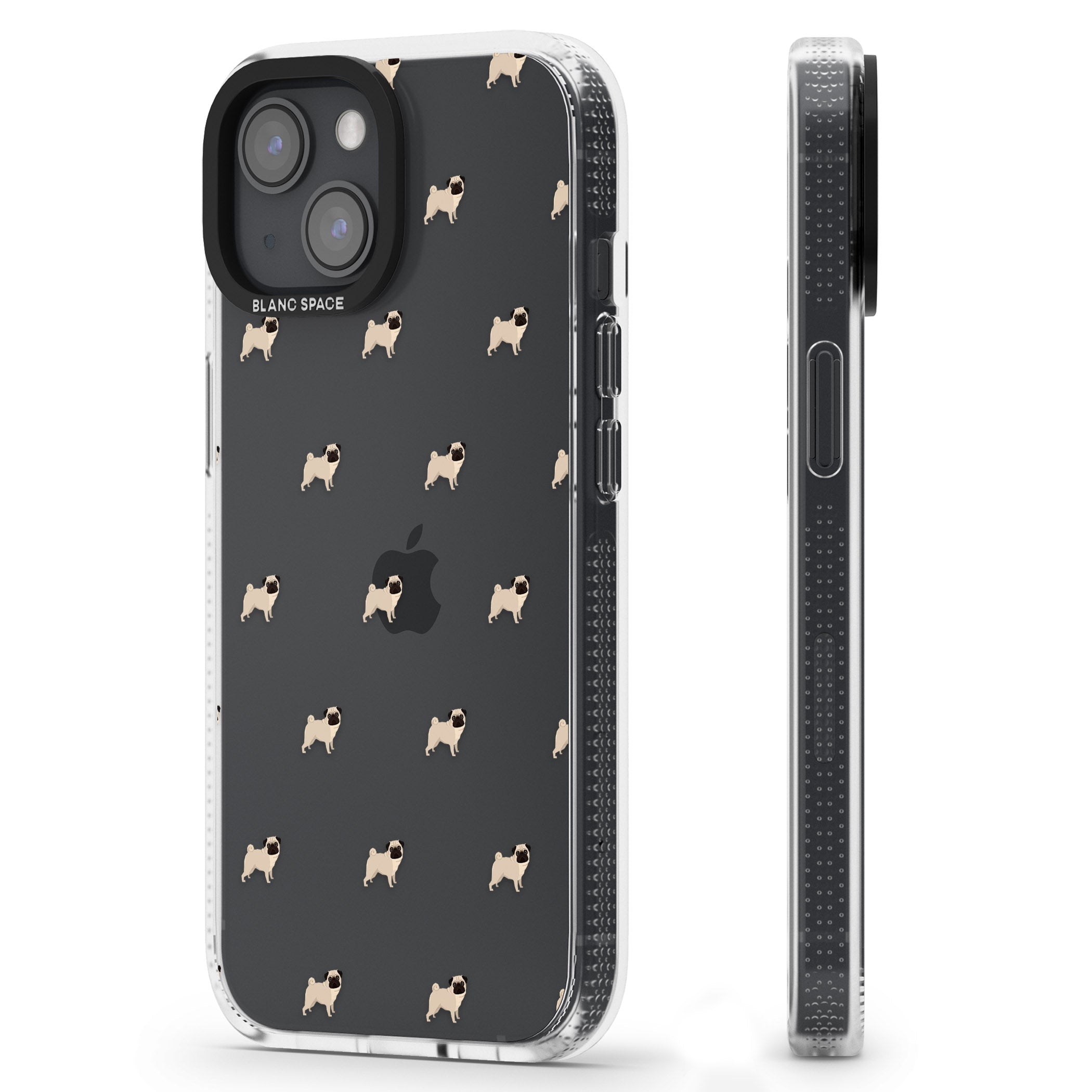 Pug Dog Pattern Clear iPhone 15 / 14 / 13 Clear Case Impact Air - Blanc Space