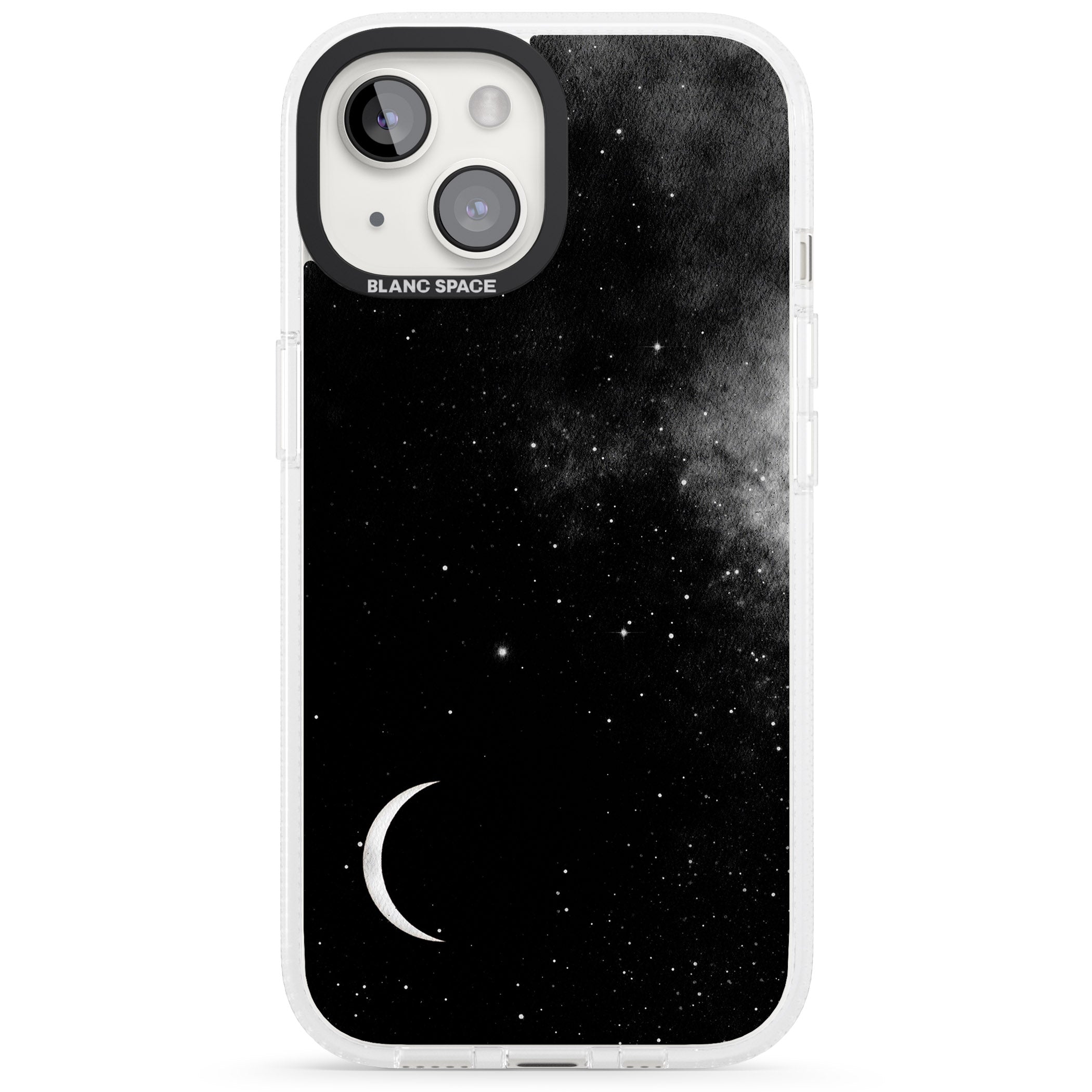 Night Sky Galaxies: Crescent Moon iPhone 15 / 14 / 13 Clear Case Impact Air - Blanc Space