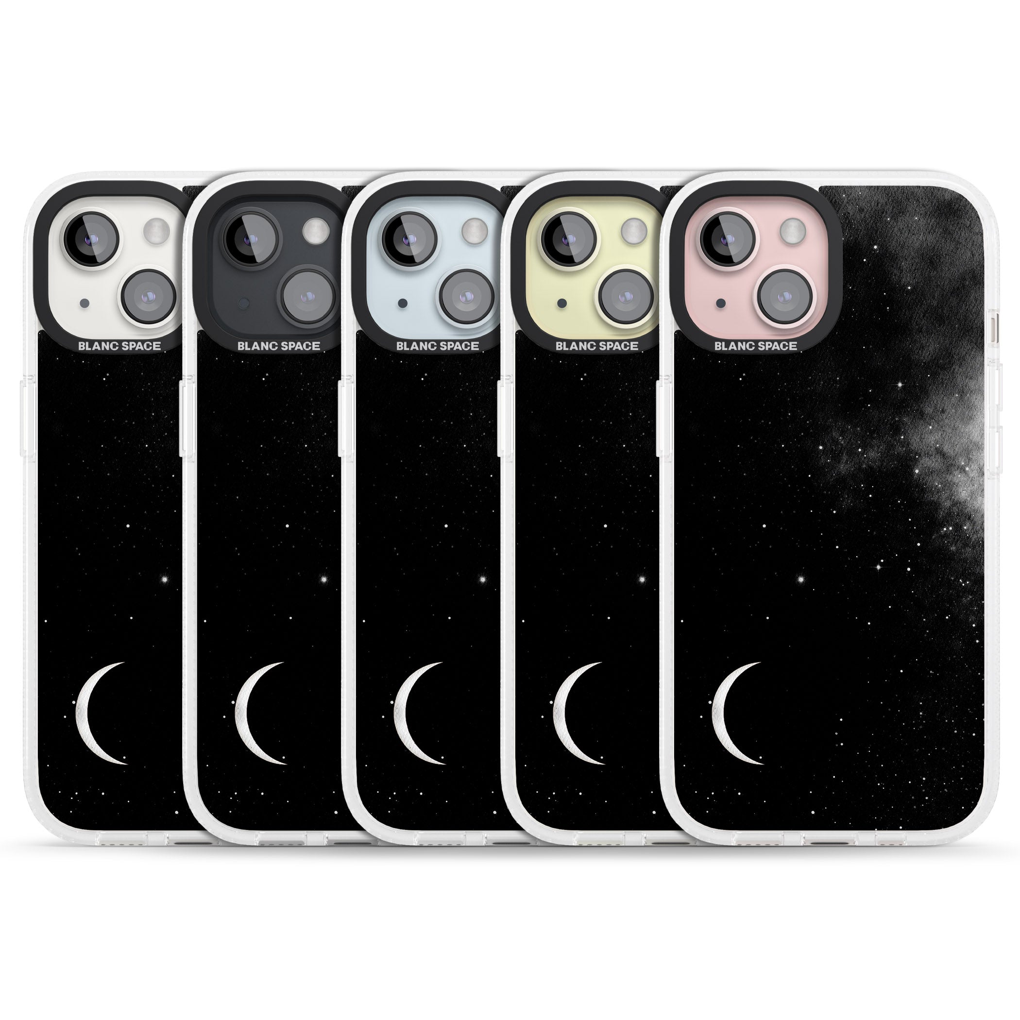 Night Sky Galaxies: Crescent Moon iPhone 15 / 14 / 13 Clear Case Impact Air - Blanc Space
