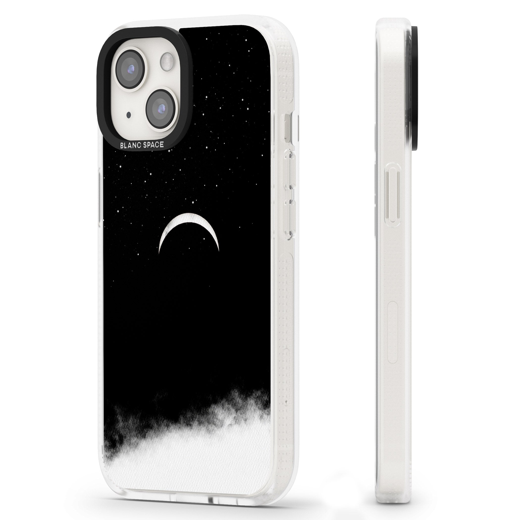 Upside Down Crescent Moon iPhone 15 / 14 / 13 Clear Case Impact Air - Blanc Space
