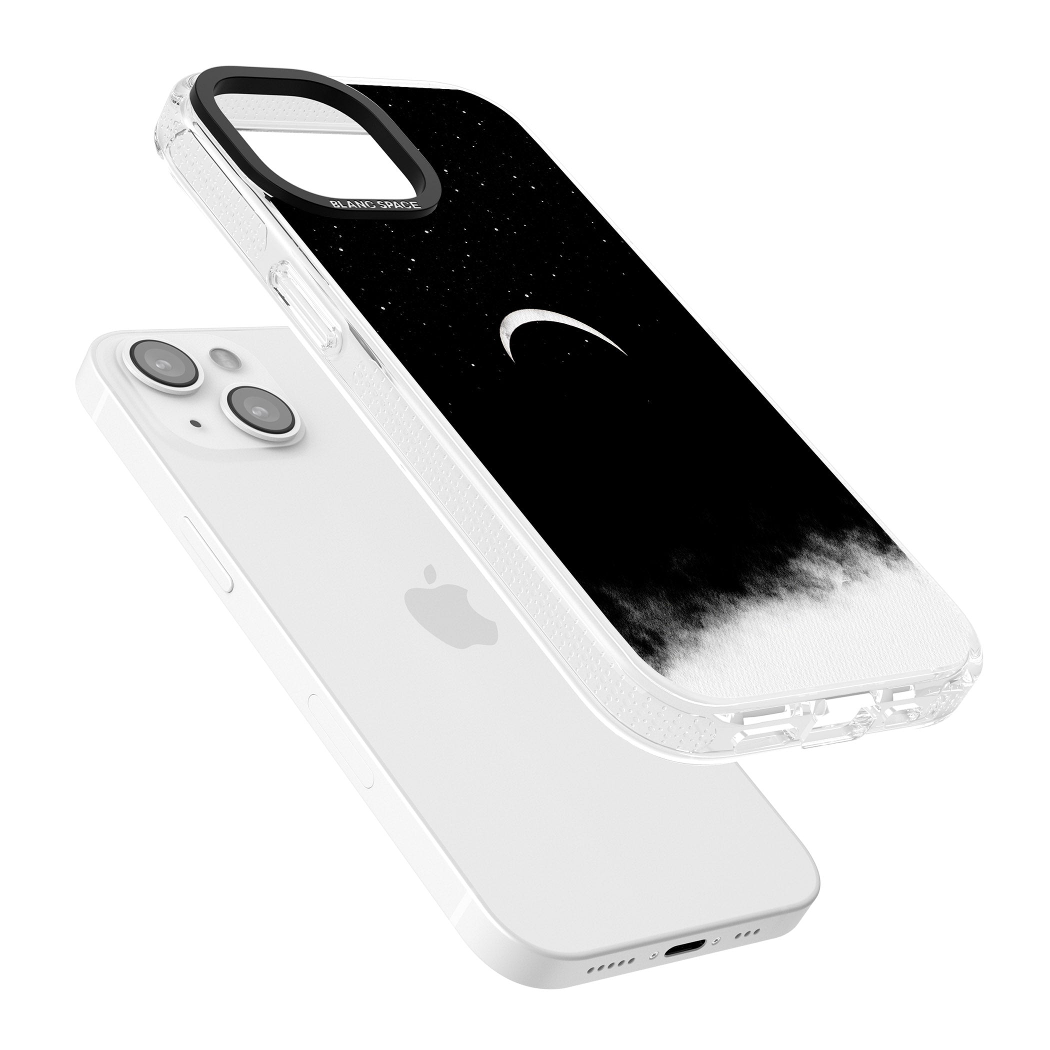 Upside Down Crescent Moon iPhone 15 / 14 / 13 Clear Case Impact Air - Blanc Space