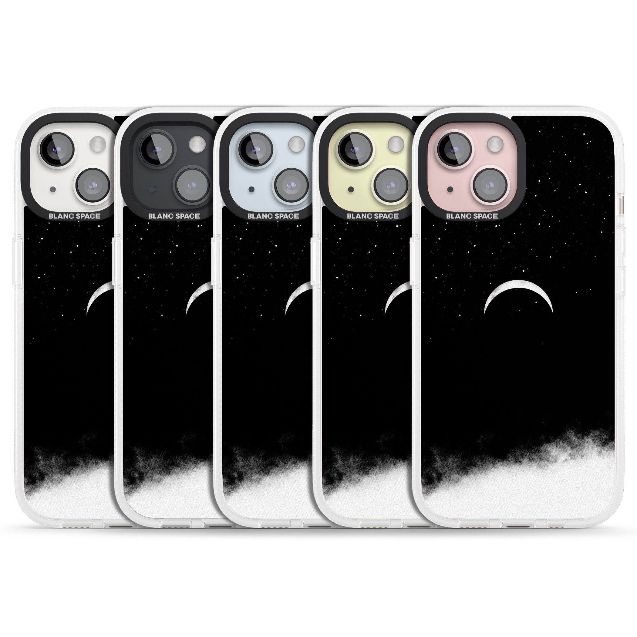 Upside Down Crescent Moon iPhone 15 / 14 / 13 Clear Case Impact Air - Blanc Space