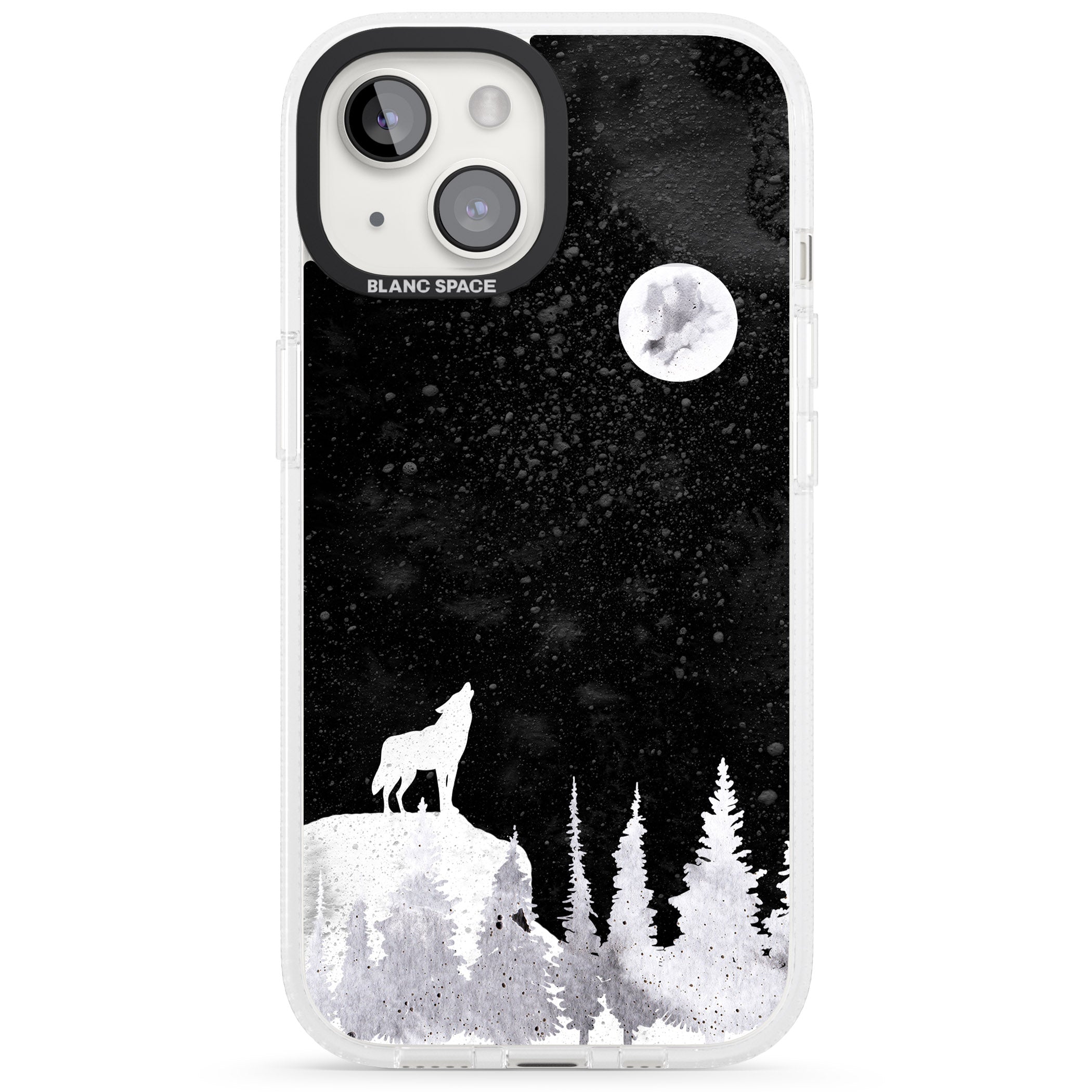 Moon Phases: Wolf & Full Moon iPhone 15 / 14 / 13 Clear Case Impact Air - Blanc Space