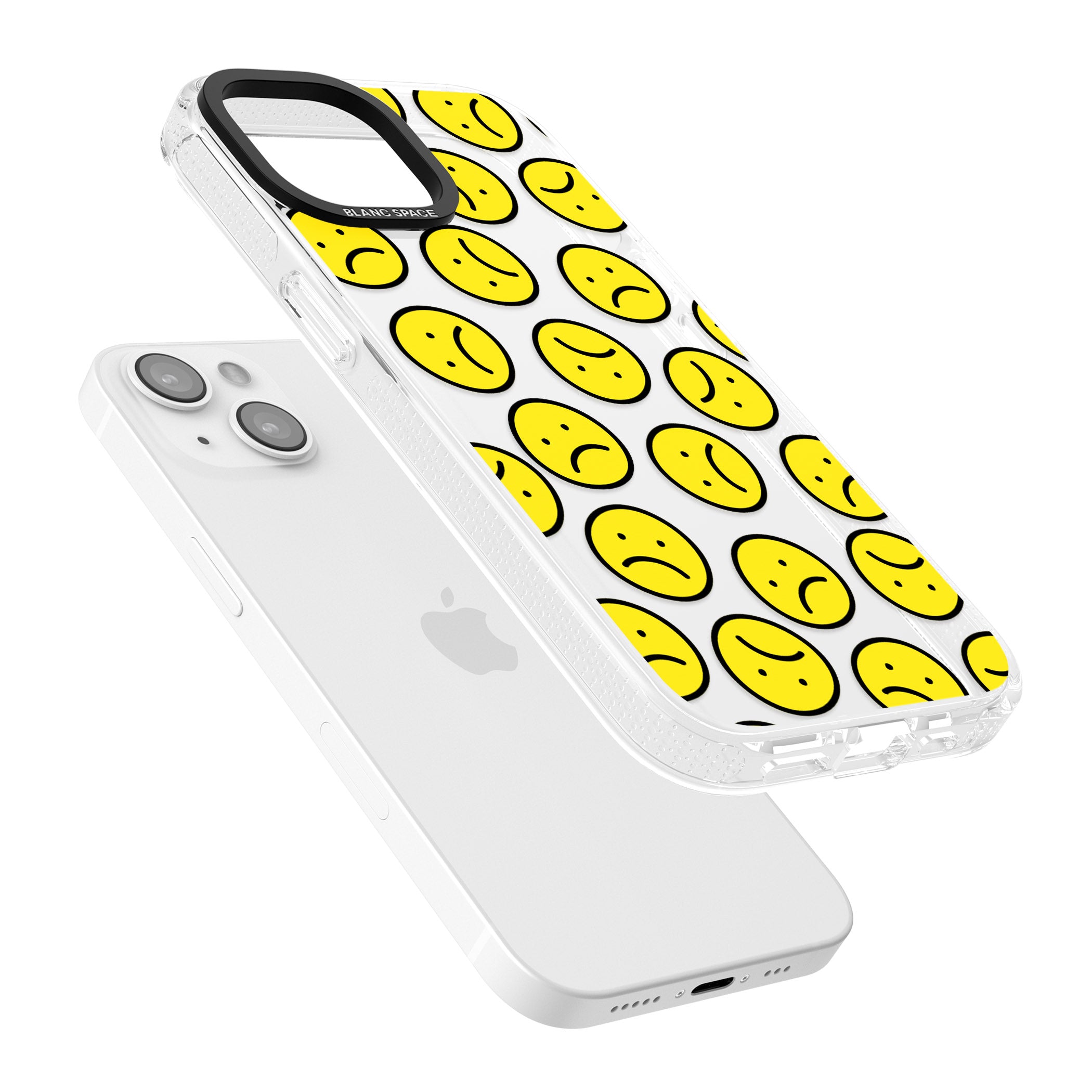 Sad Face Clear Pattern iPhone 15 / 14 / 13 Clear Case Impact Air - Blanc Space