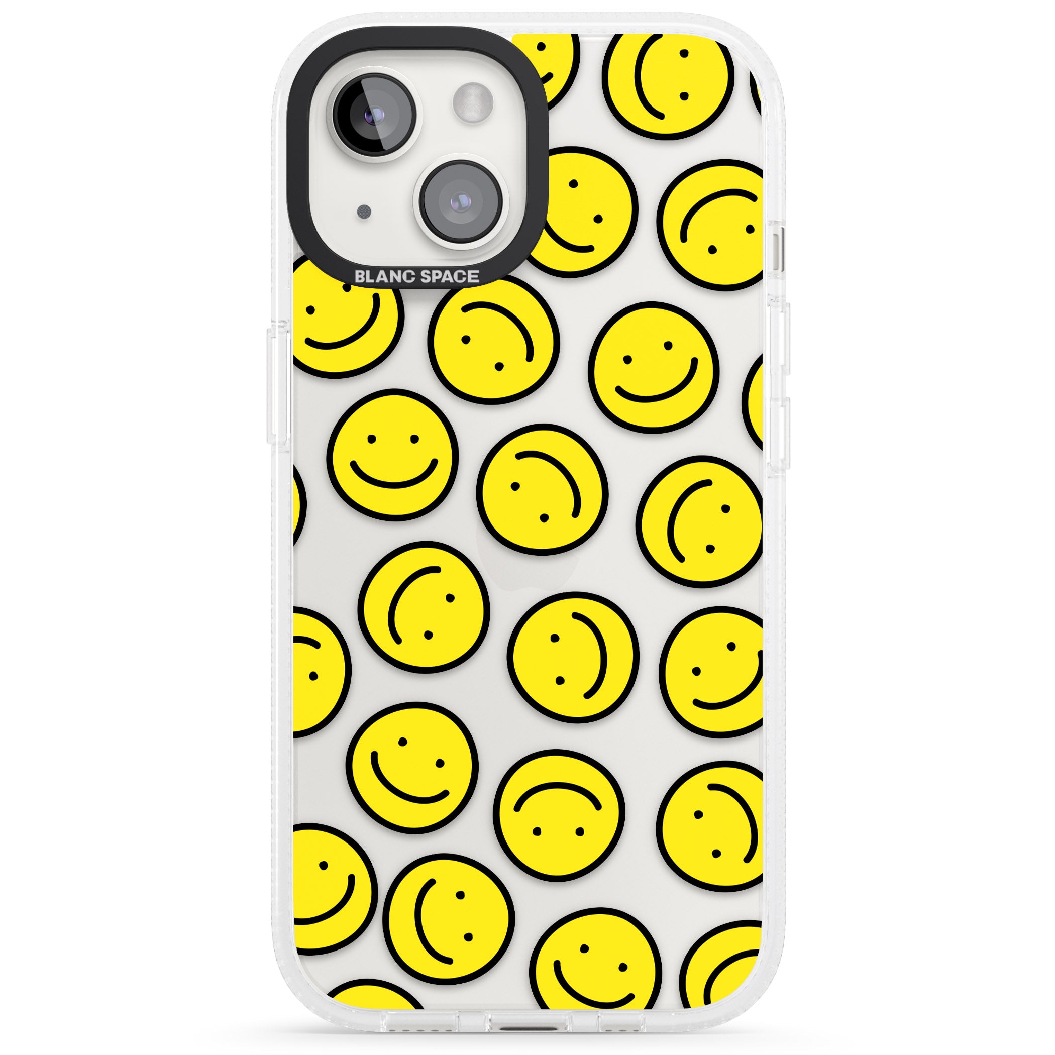 Happy Face Clear Pattern iPhone 15 / 14 / 13 Clear Case Impact Air - Blanc Space
