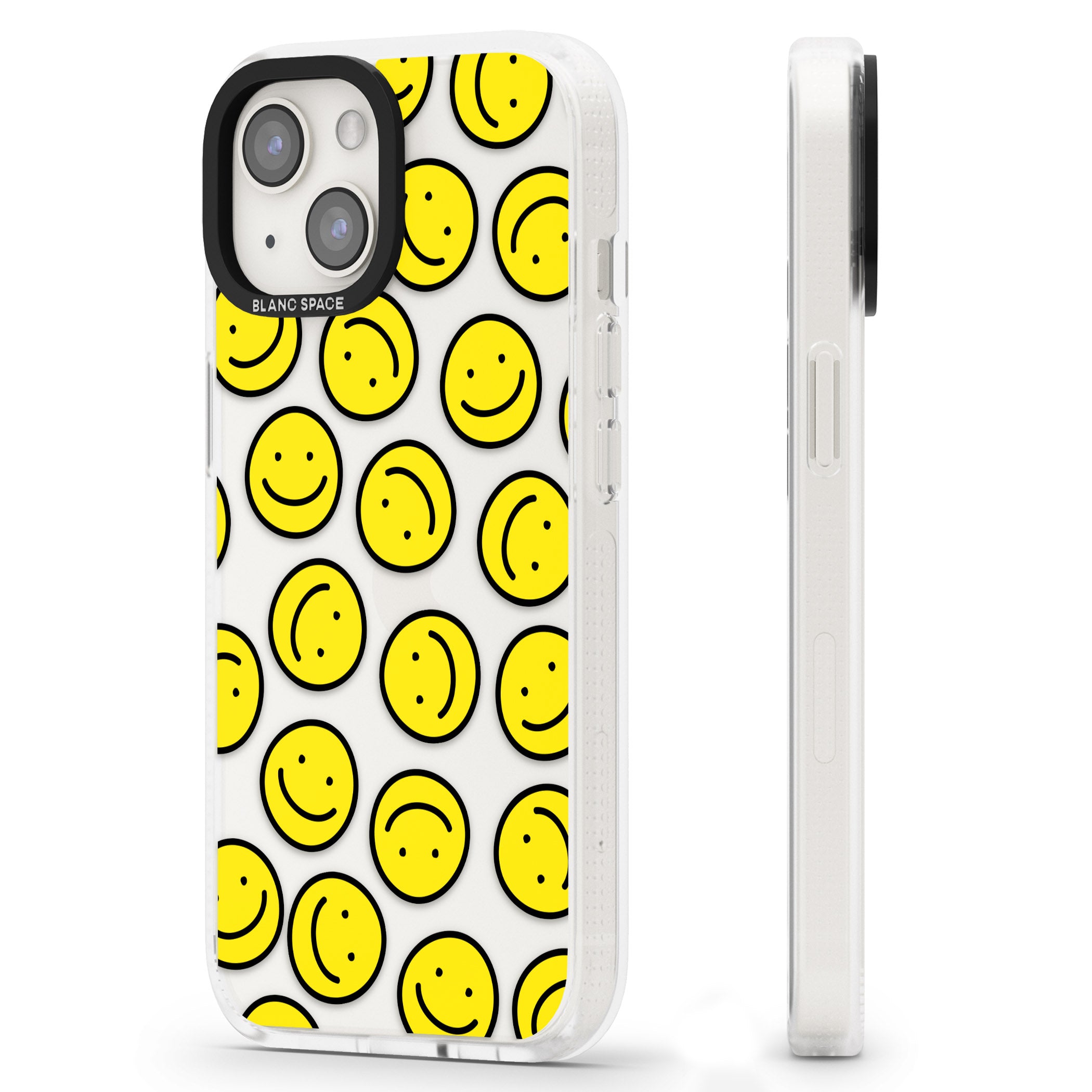 Happy Face Clear Pattern iPhone 15 / 14 / 13 Clear Case Impact Air - Blanc Space