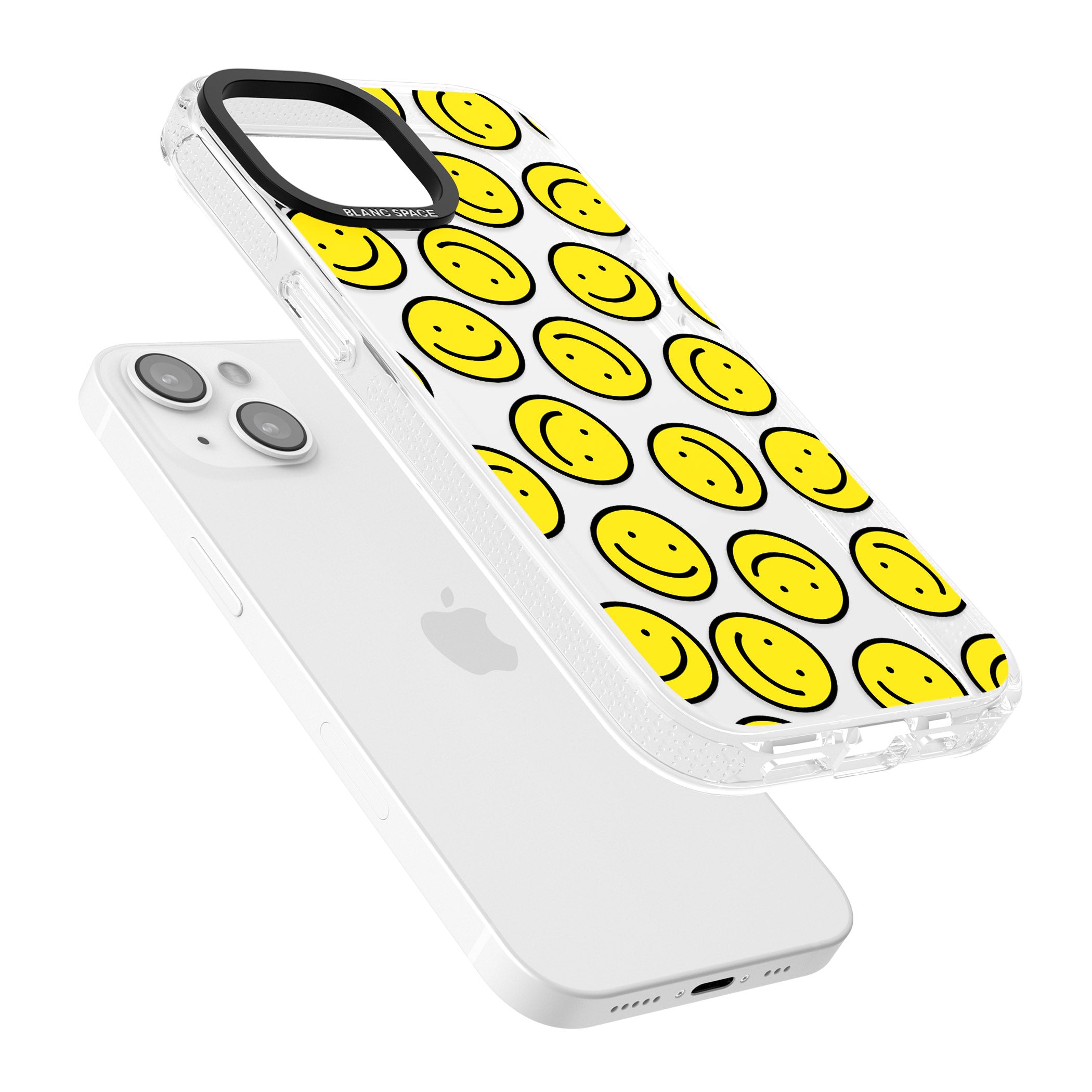 Happy Face Clear Pattern iPhone 15 / 14 / 13 Clear Case Impact Air - Blanc Space