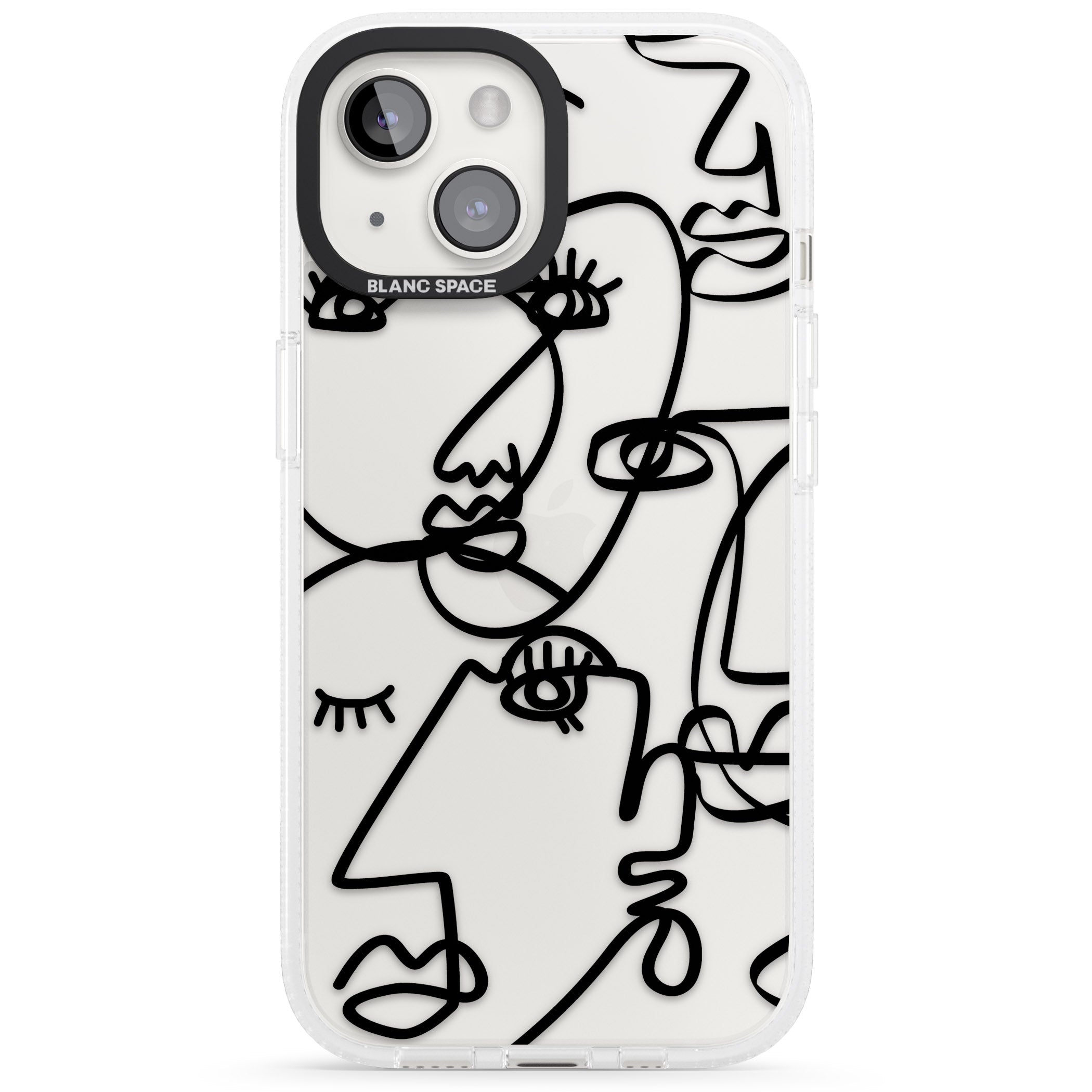 Abstract Continuous Line Faces Black on Clear iPhone 15 / 14 / 13 Clear Case Impact Air - Blanc Space