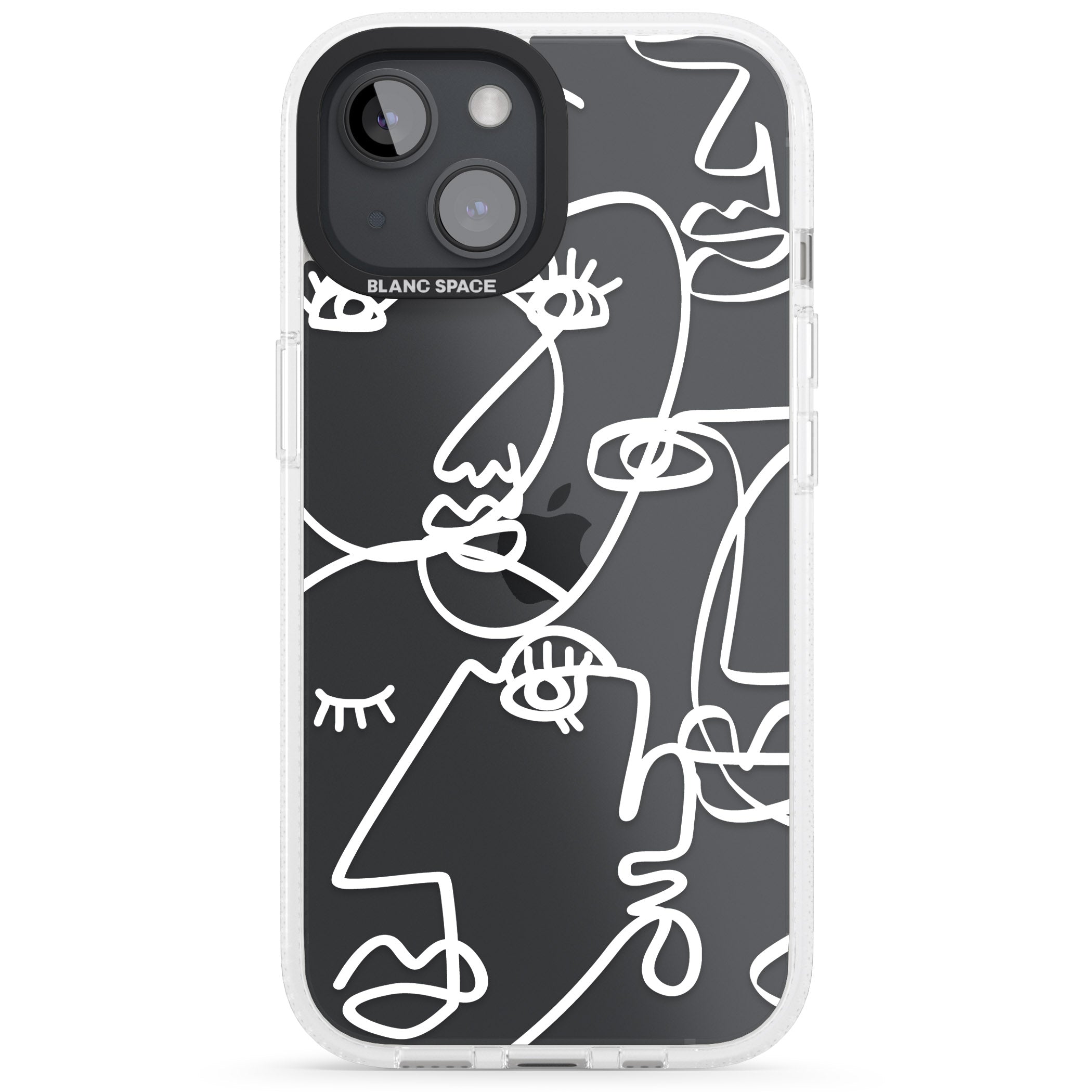Abstract Continuous Line Faces White on Clear iPhone 15 / 14 / 13 Clear Case Impact Air - Blanc Space