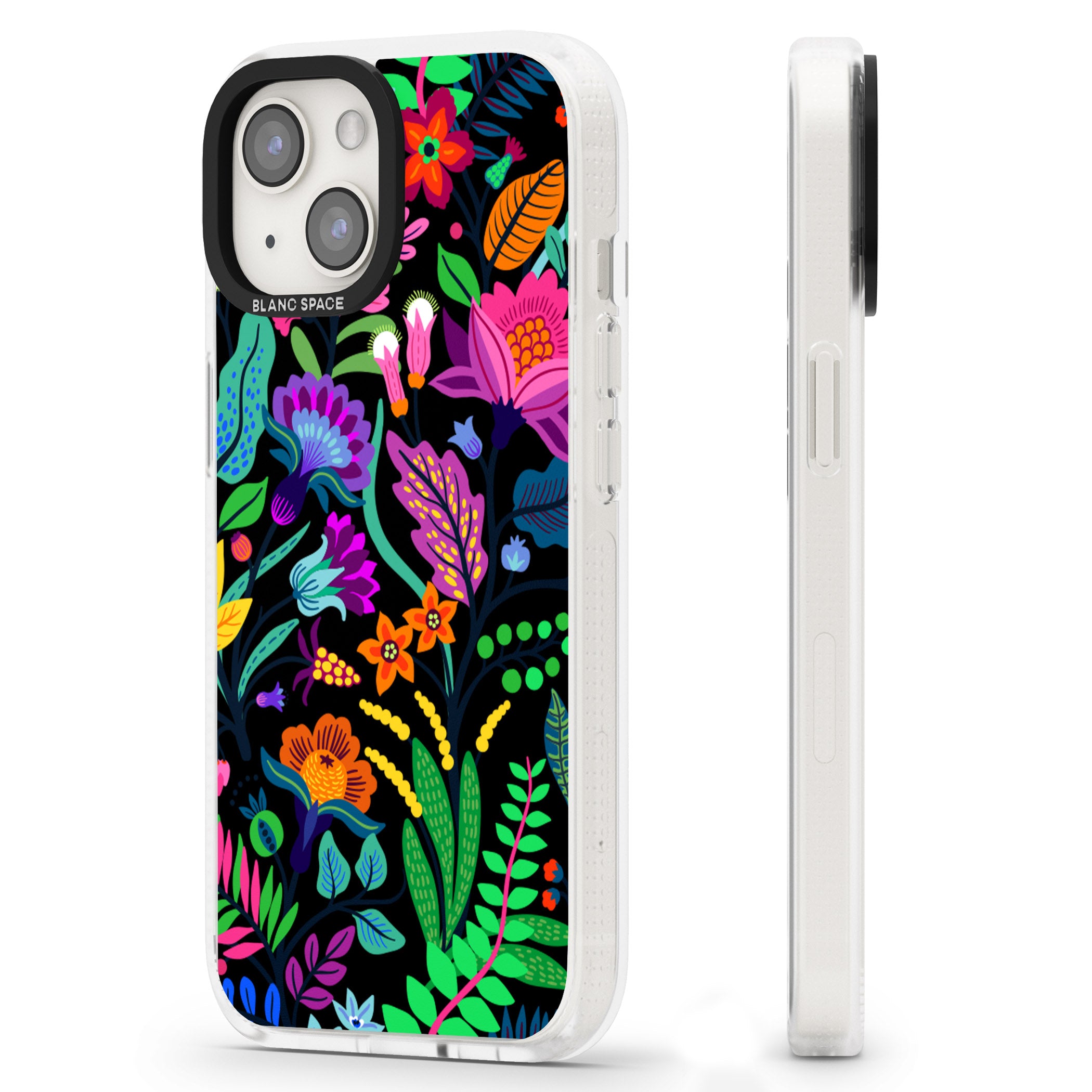 Floral Vibe (Black) iPhone 15 / 14 / 13 Clear Case Impact Air - Blanc Space