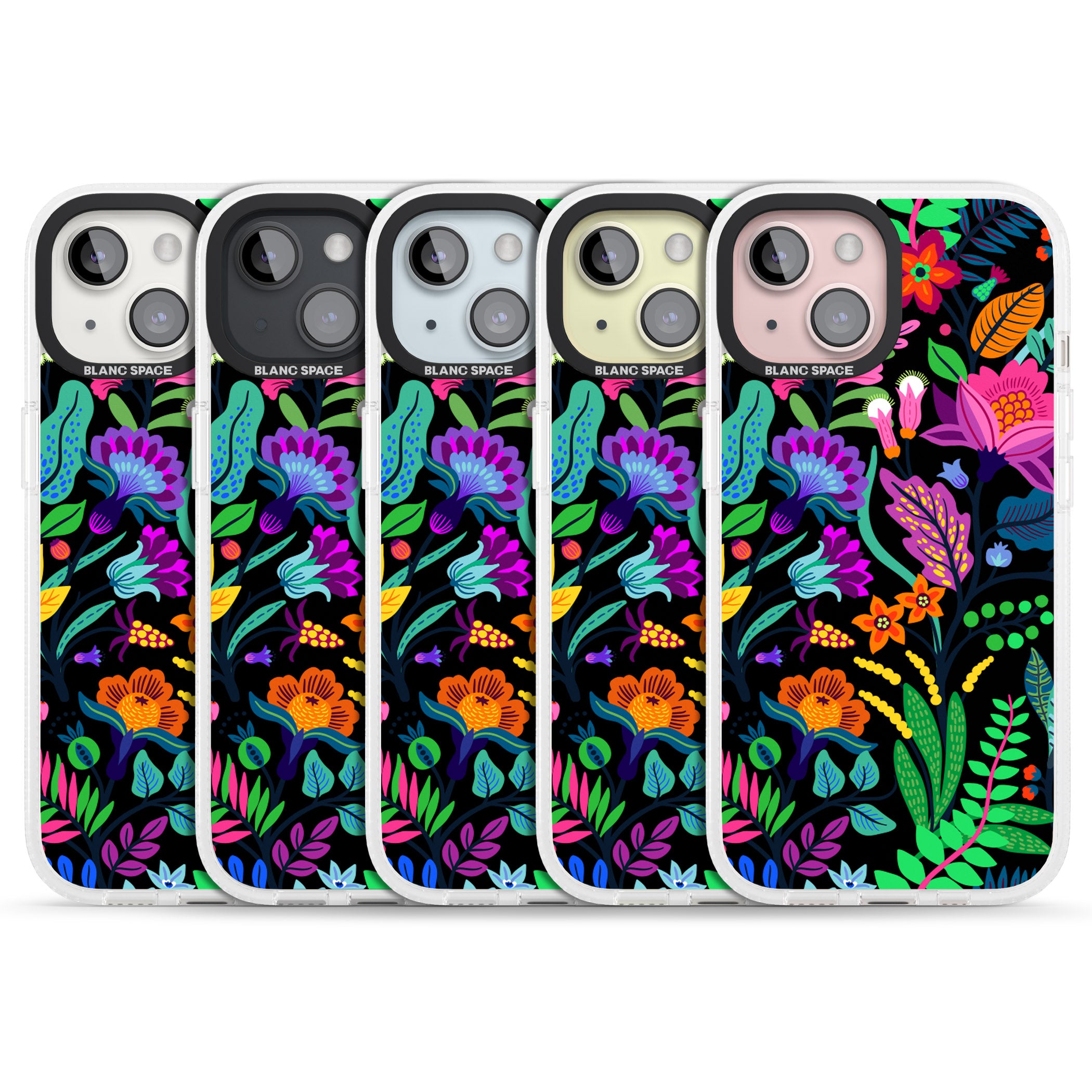 Floral Vibe (Black) iPhone 15 / 14 / 13 Clear Case Impact Air - Blanc Space