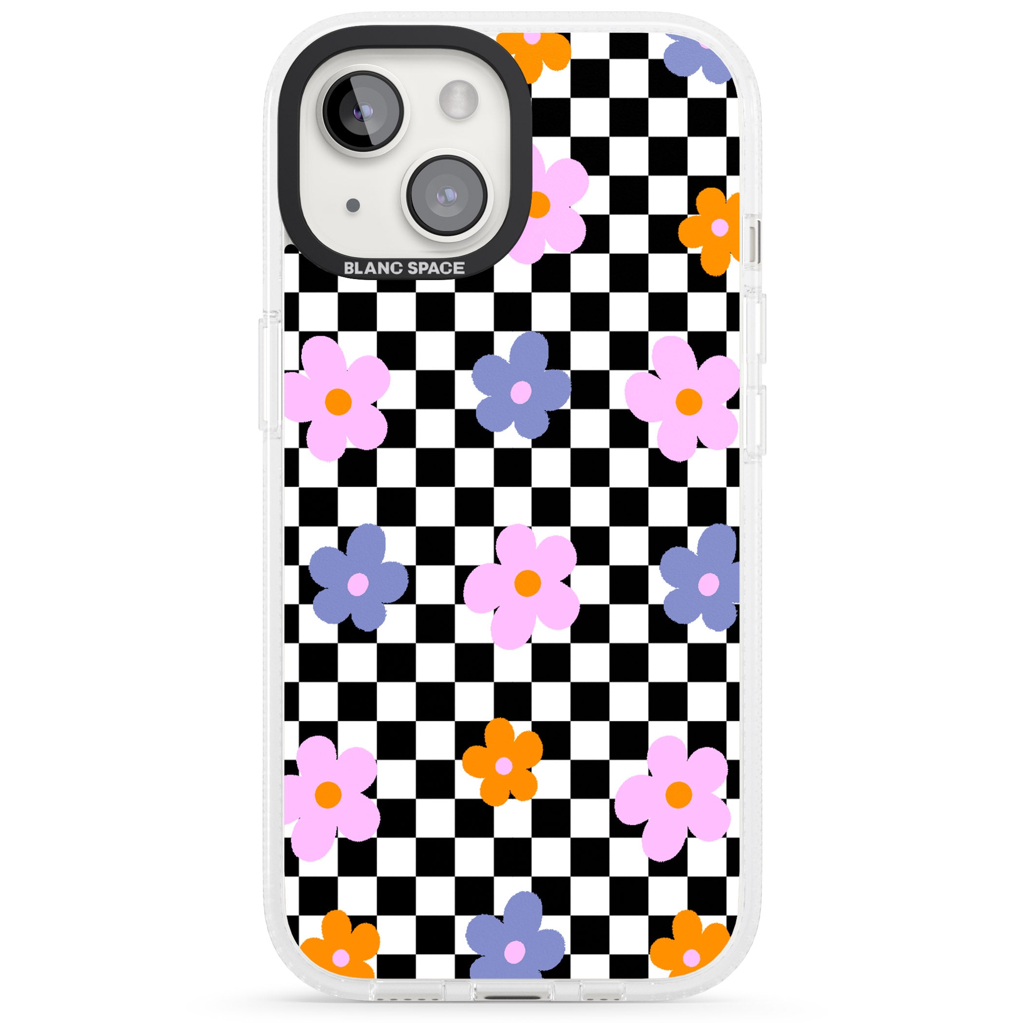 Checkered Blossom iPhone 15 / 14 / 13 Clear Case Impact Air - Blanc Space