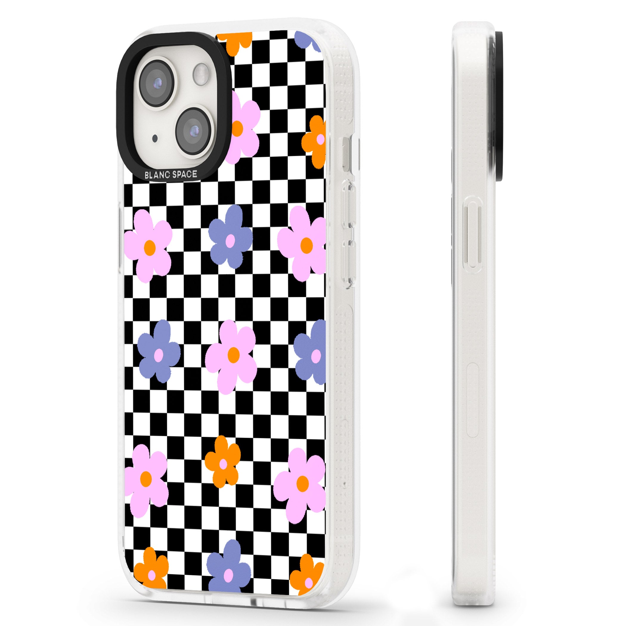 Checkered Blossom iPhone 15 / 14 / 13 Clear Case Impact Air - Blanc Space
