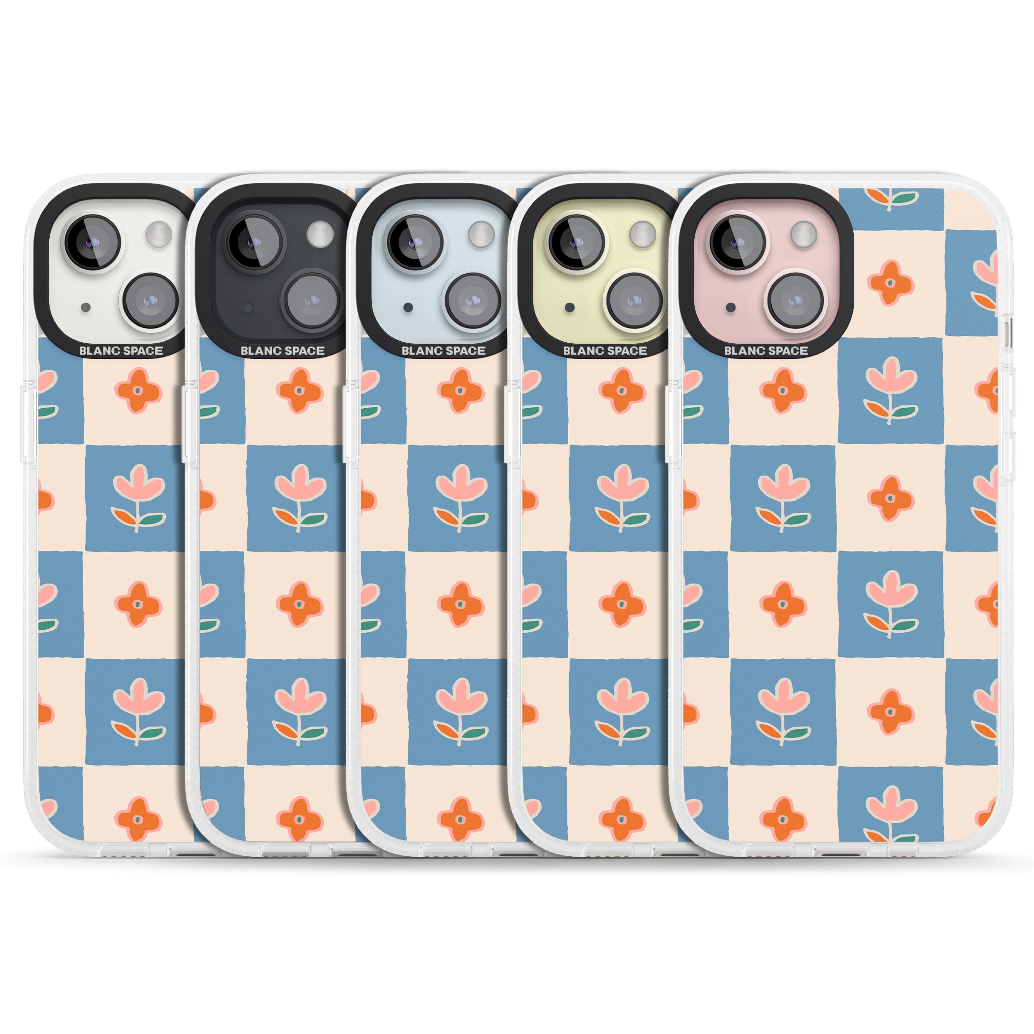 Vintage Bloom Checkered iPhone 15 / 14 / 13 Clear Case Impact Air - Blanc Space