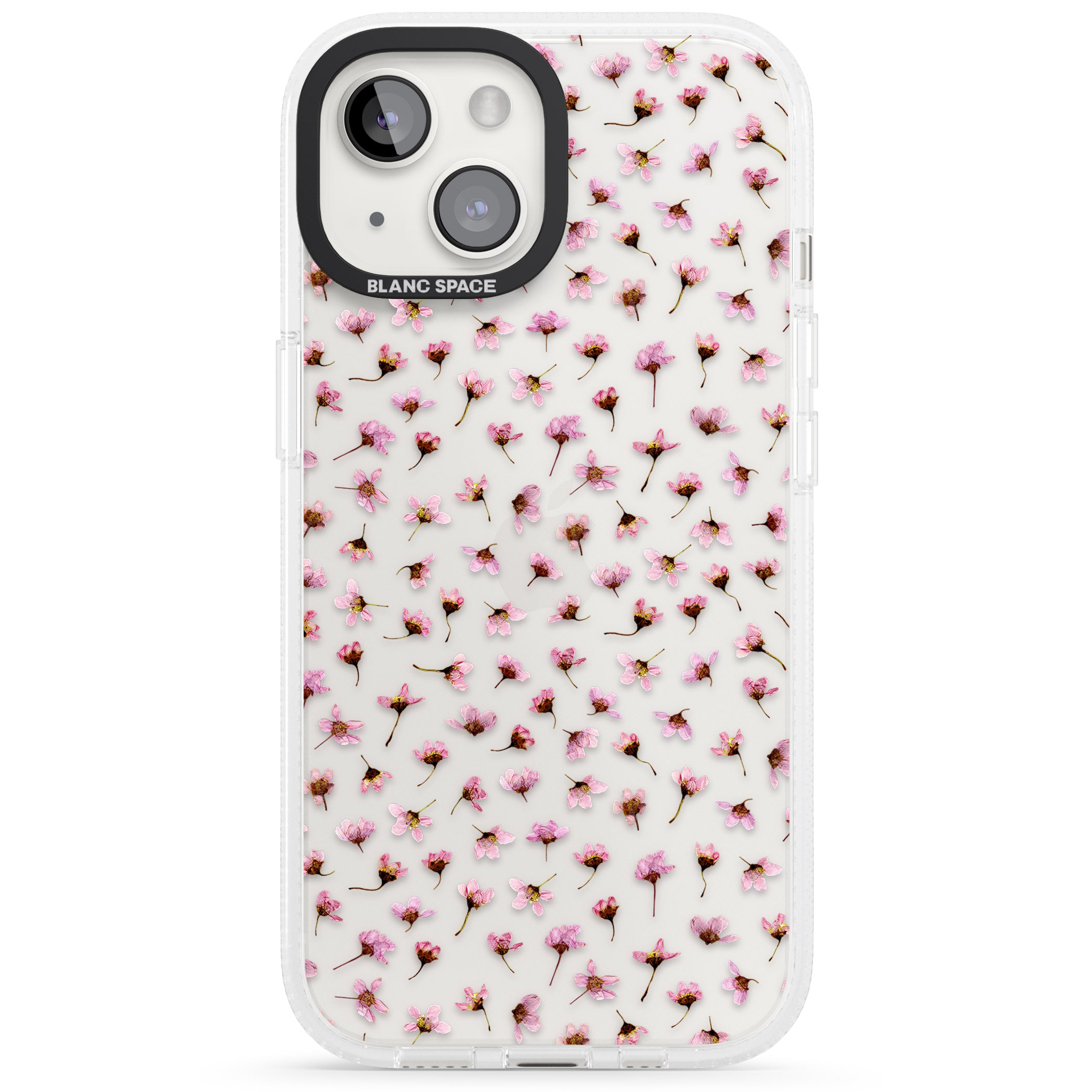 Small Pink Blossoms Transparent Design iPhone 15 / 14 / 13 Clear Case Impact Air - Blanc Space