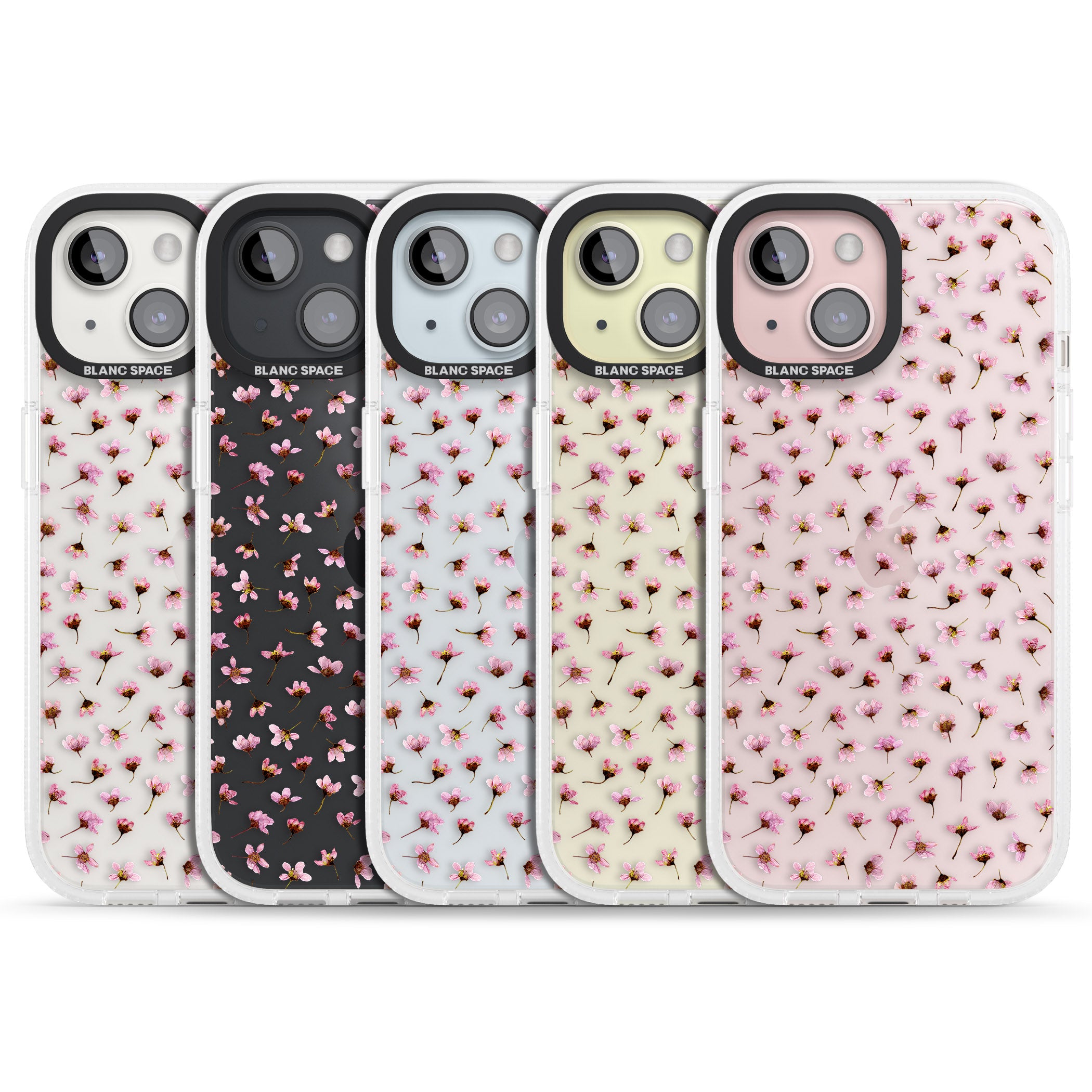 Small Pink Blossoms Transparent Design iPhone 15 / 14 / 13 Clear Case Impact Air - Blanc Space