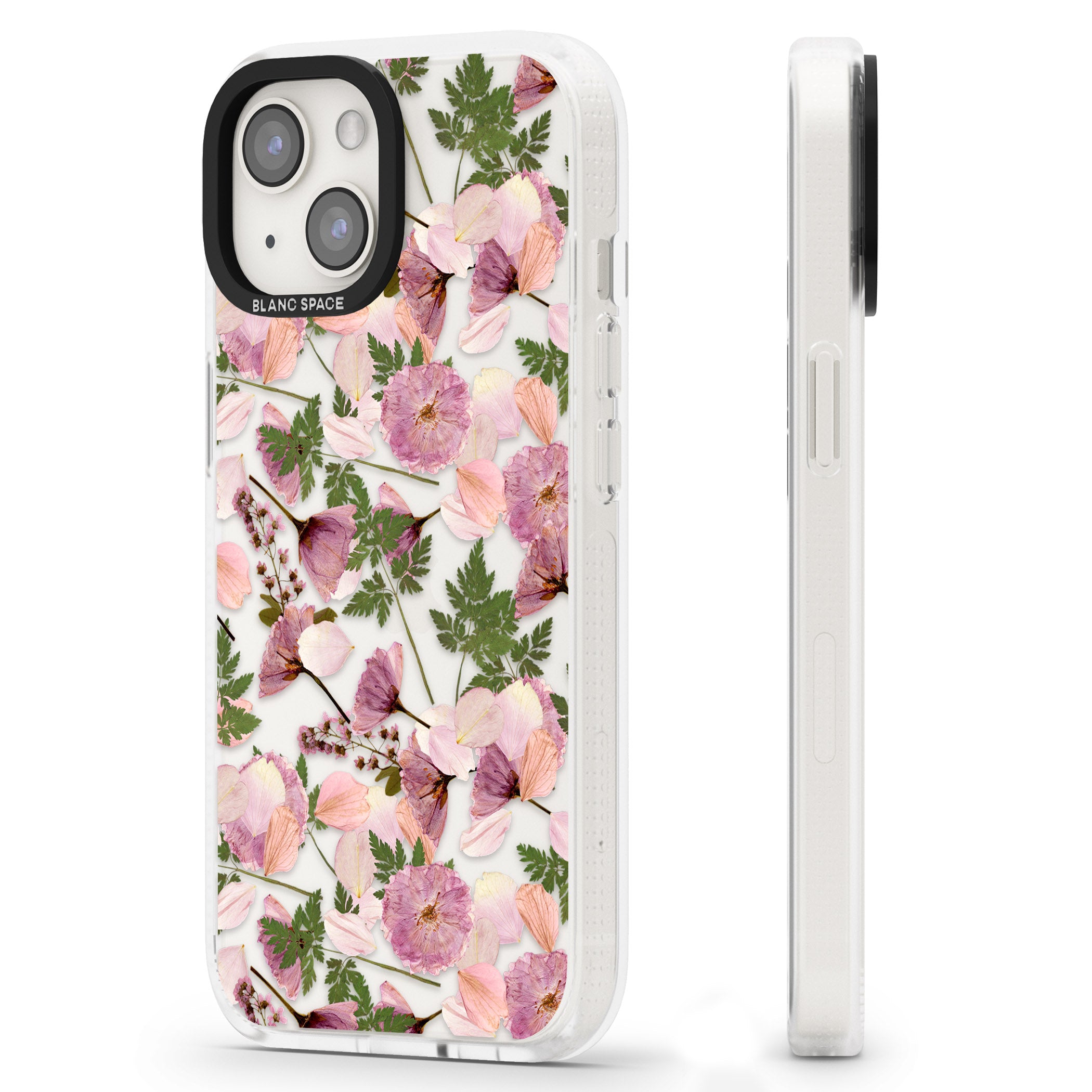 Leafy Floral Pattern Transparent Design iPhone 15 / 14 / 13 Clear Case Impact Air - Blanc Space