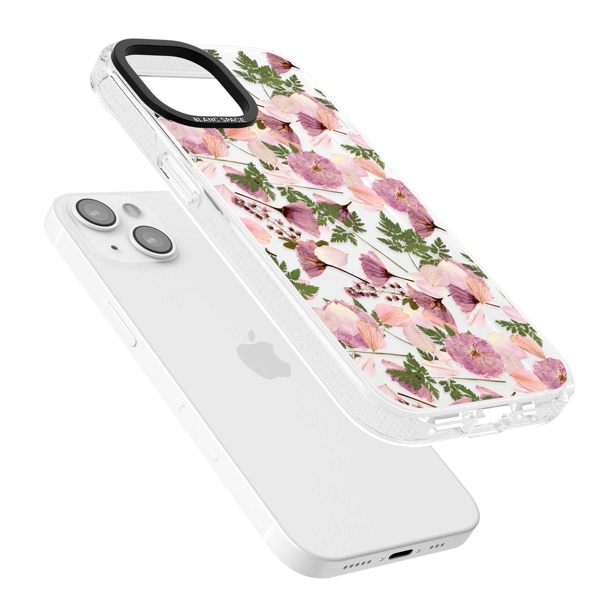 Leafy Floral Pattern Transparent Design iPhone 15 / 14 / 13 Clear Case Impact Air - Blanc Space
