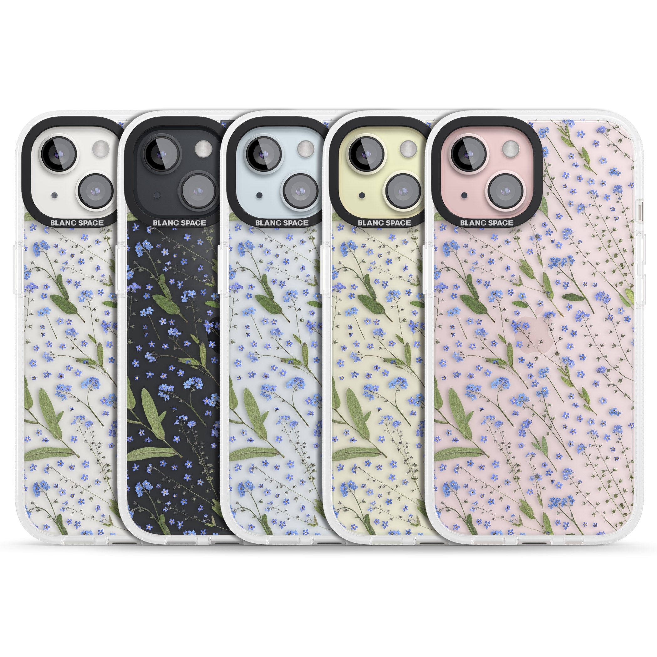 Blue Wild Flower Design iPhone 15 / 14 / 13 Clear Case Impact Air - Blanc Space