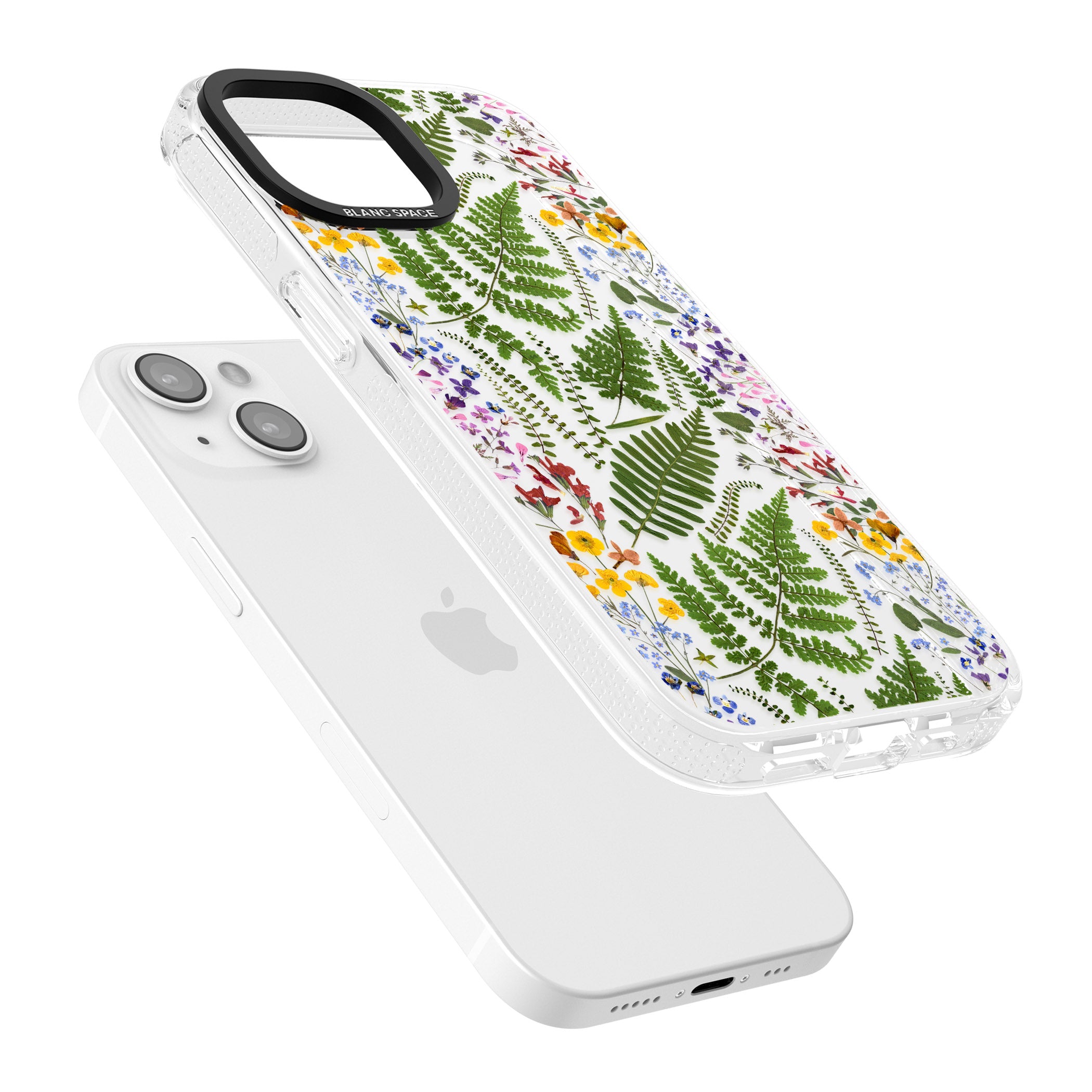 Busy Floral and Fern Design iPhone 15 / 14 / 13 Clear Case Impact Air - Blanc Space