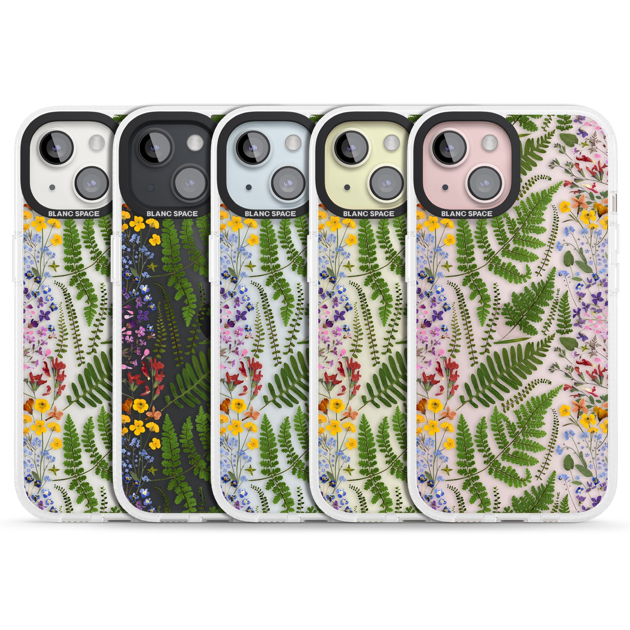 Busy Floral and Fern Design iPhone 15 / 14 / 13 Clear Case Impact Air - Blanc Space