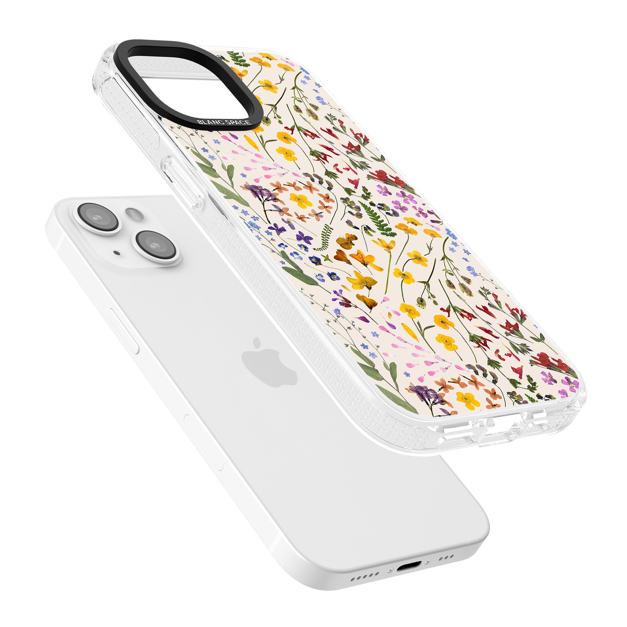 Wildflower & Leaves Cluster Design - Cream iPhone 15 / 14 / 13 Clear Case Impact Air - Blanc Space