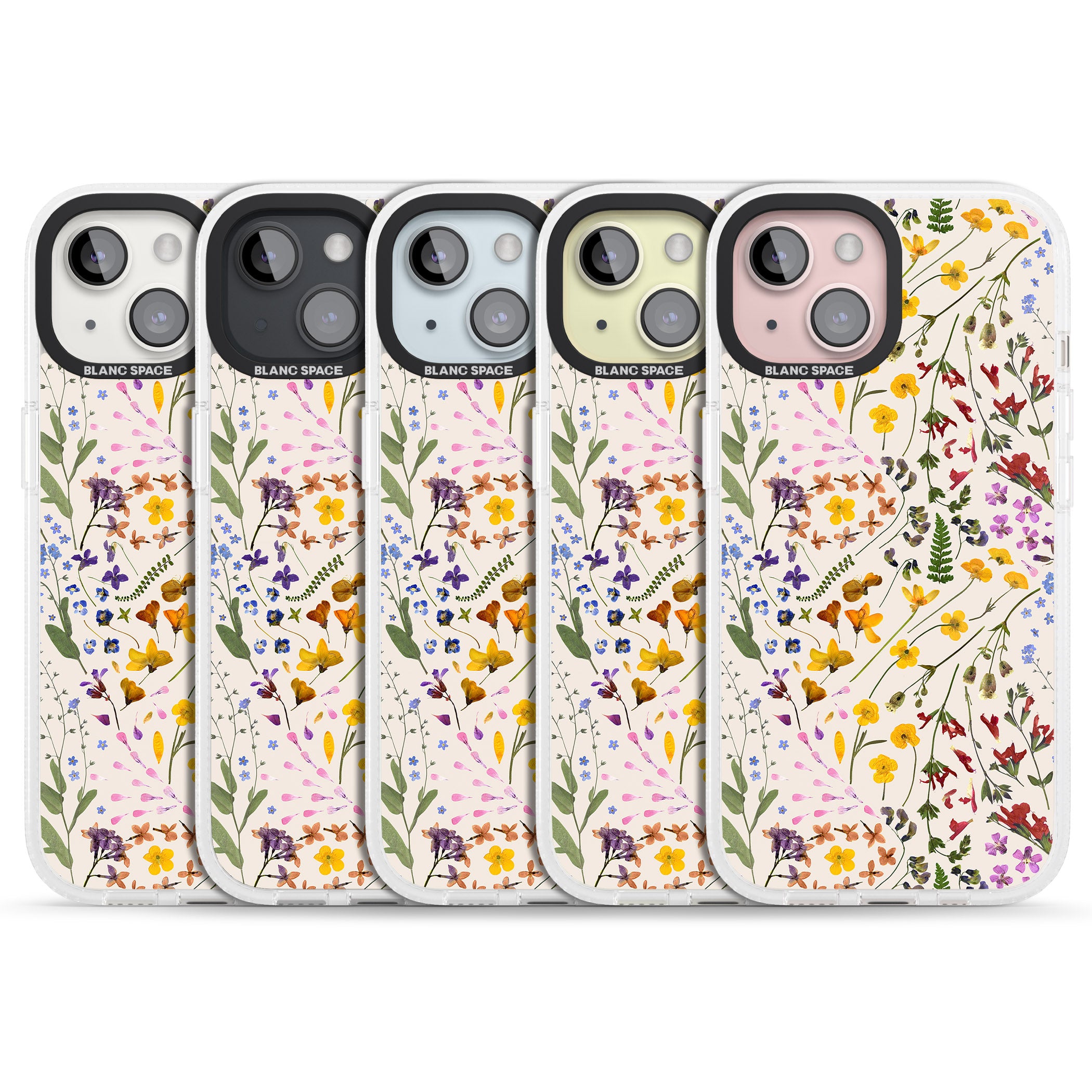 Wildflower & Leaves Cluster Design - Cream iPhone 15 / 14 / 13 Clear Case Impact Air - Blanc Space