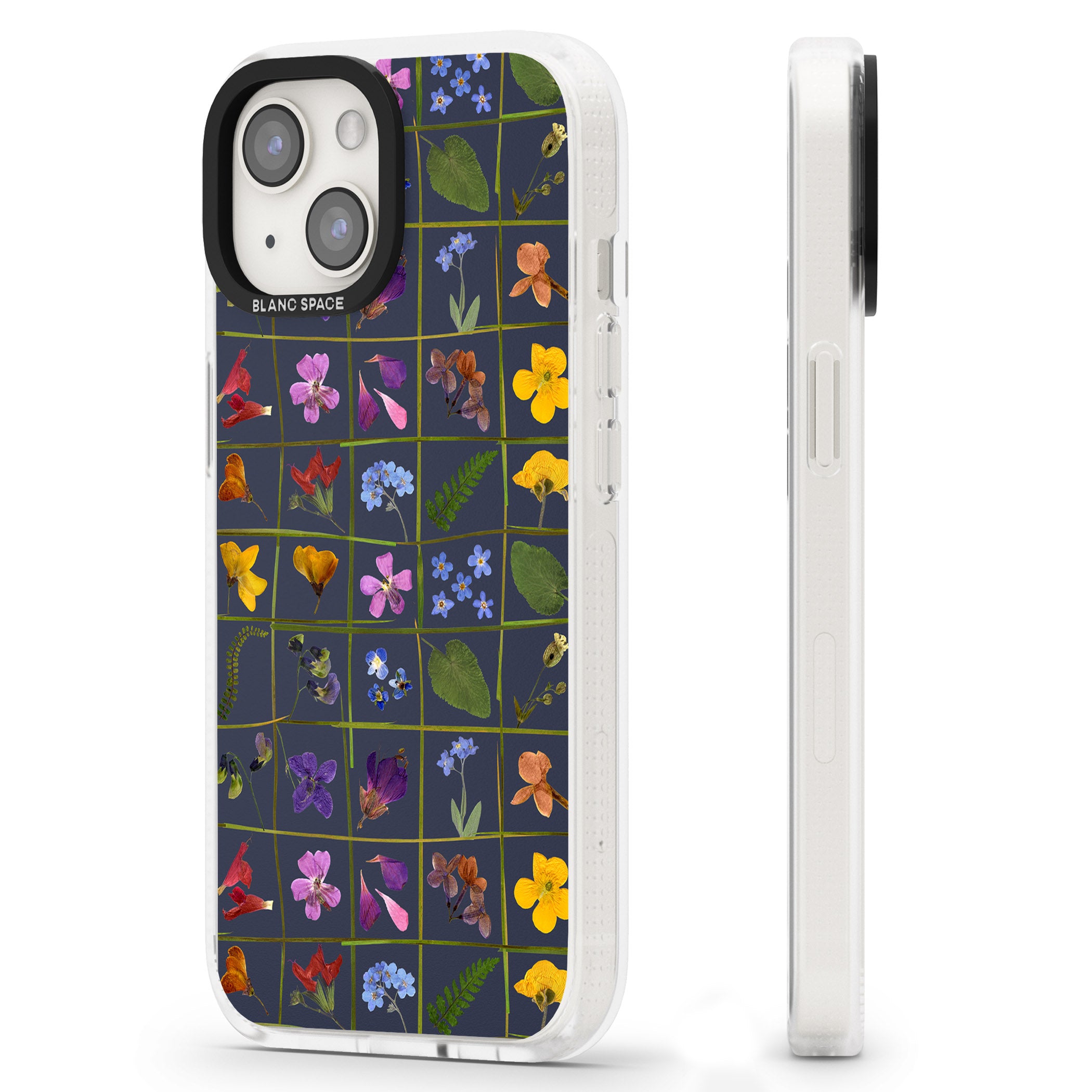 Wildflower Grid Boxes Pattern - Navy iPhone 15 / 14 / 13 Clear Case Impact Air - Blanc Space